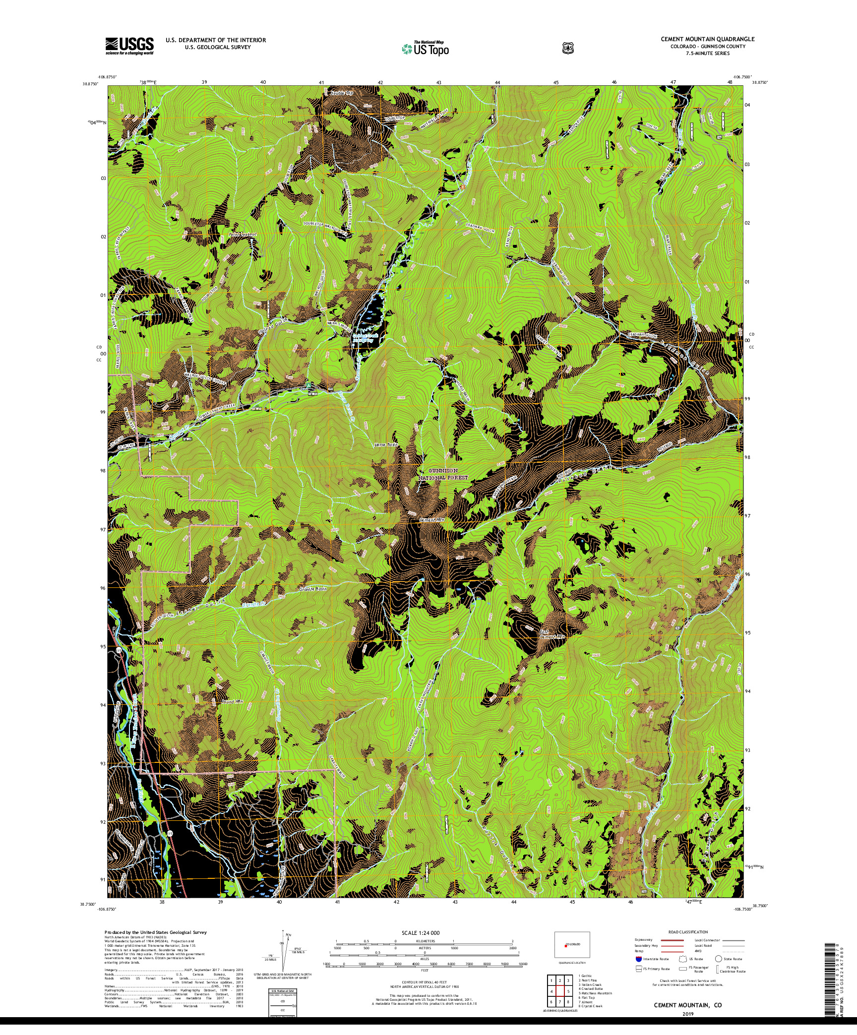 USGS US TOPO 7.5-MINUTE MAP FOR CEMENT MOUNTAIN, CO 2019