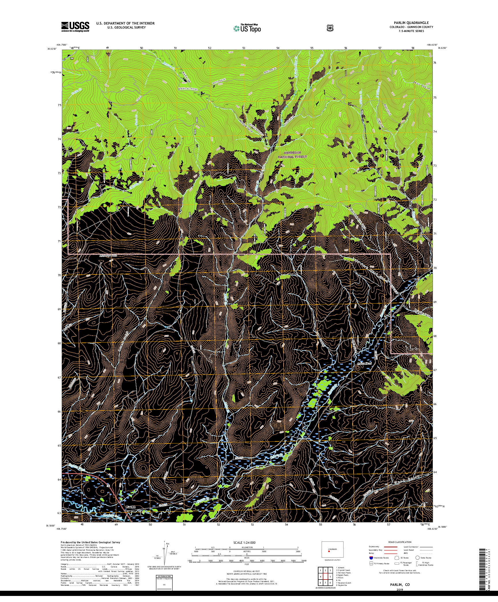 USGS US TOPO 7.5-MINUTE MAP FOR PARLIN, CO 2019