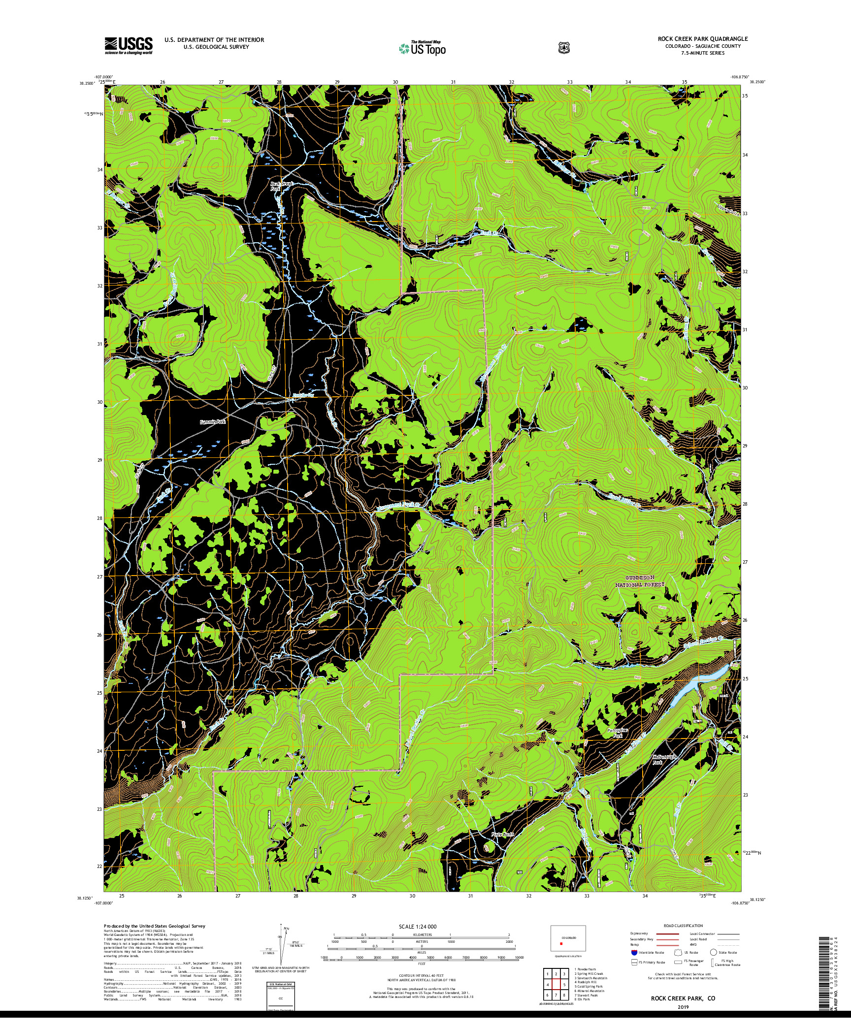 USGS US TOPO 7.5-MINUTE MAP FOR ROCK CREEK PARK, CO 2019