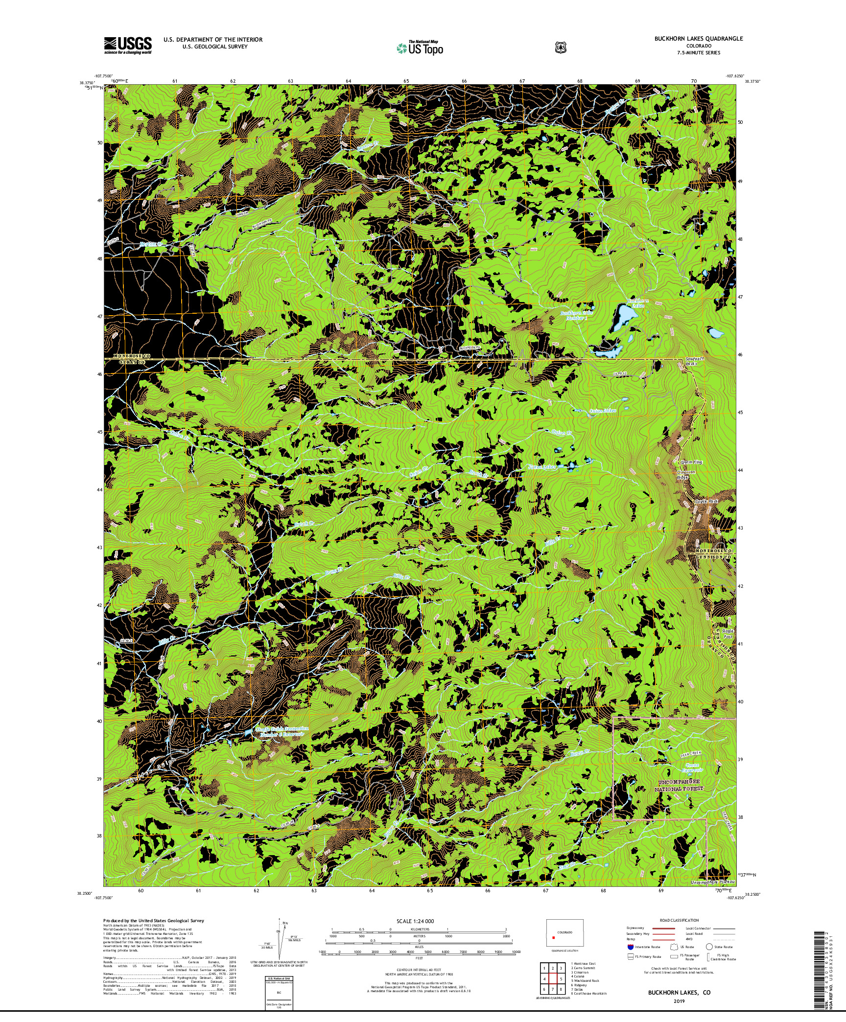 USGS US TOPO 7.5-MINUTE MAP FOR BUCKHORN LAKES, CO 2019