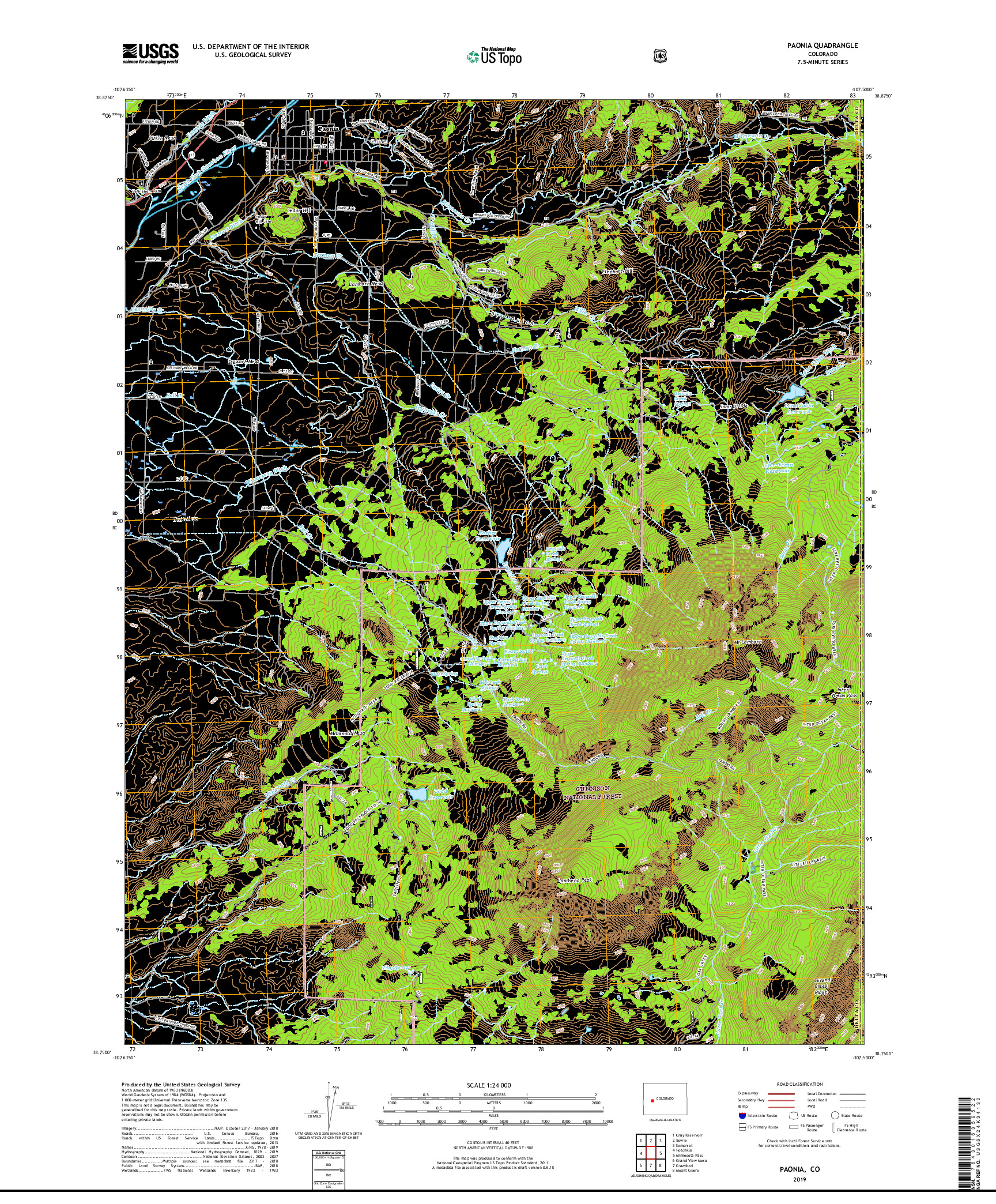 USGS US TOPO 7.5-MINUTE MAP FOR PAONIA, CO 2019