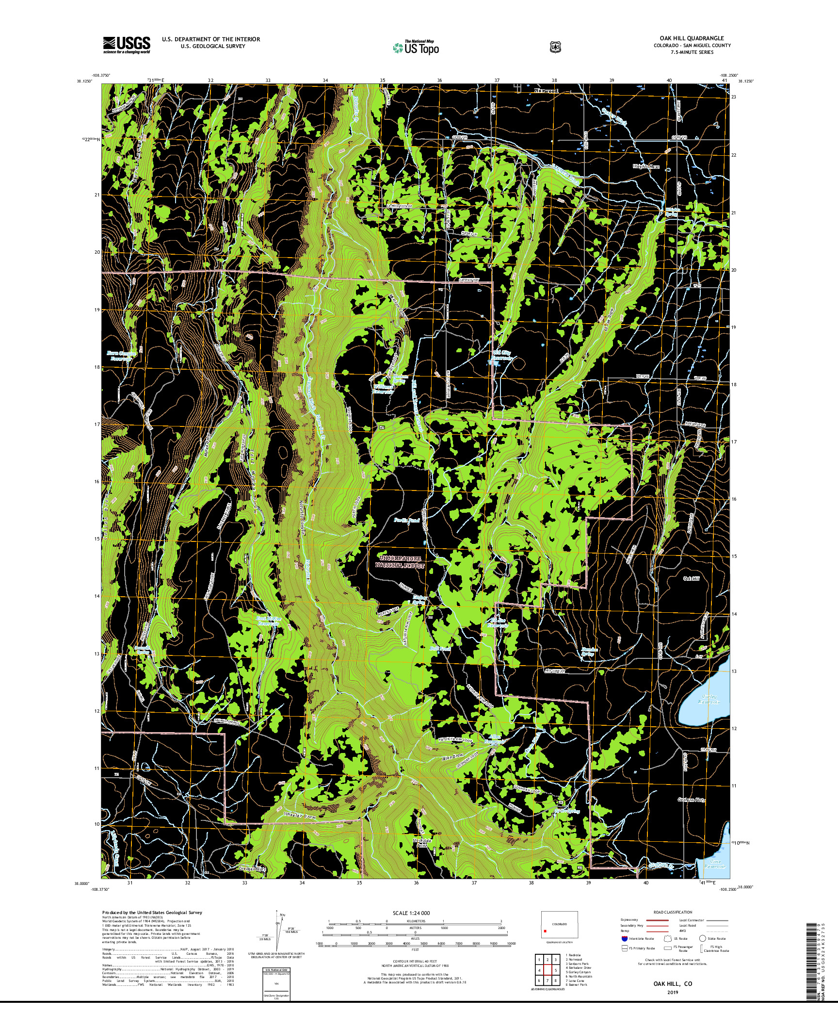 USGS US TOPO 7.5-MINUTE MAP FOR OAK HILL, CO 2019