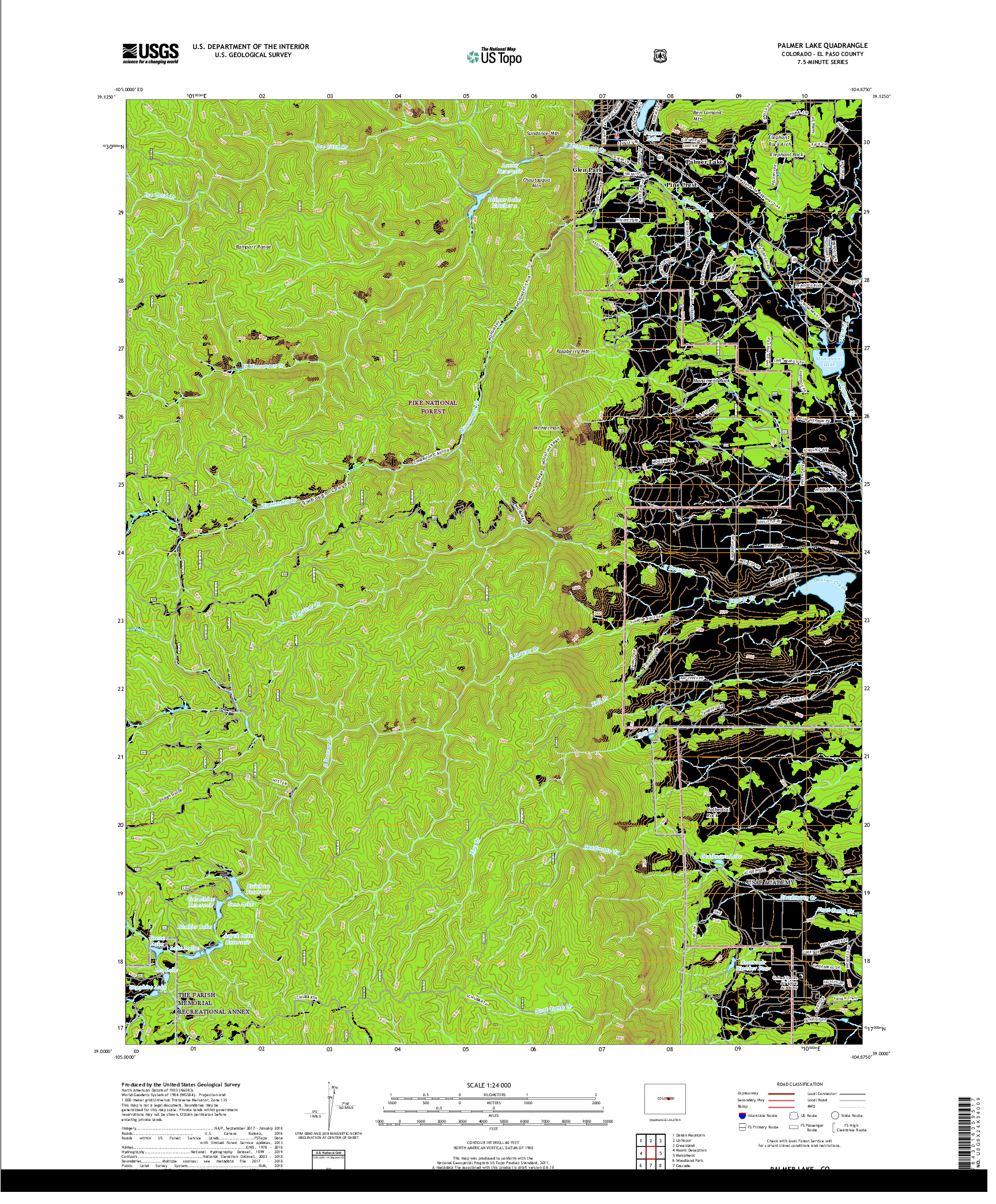 USGS US TOPO 7.5-MINUTE MAP FOR PALMER LAKE, CO 2019