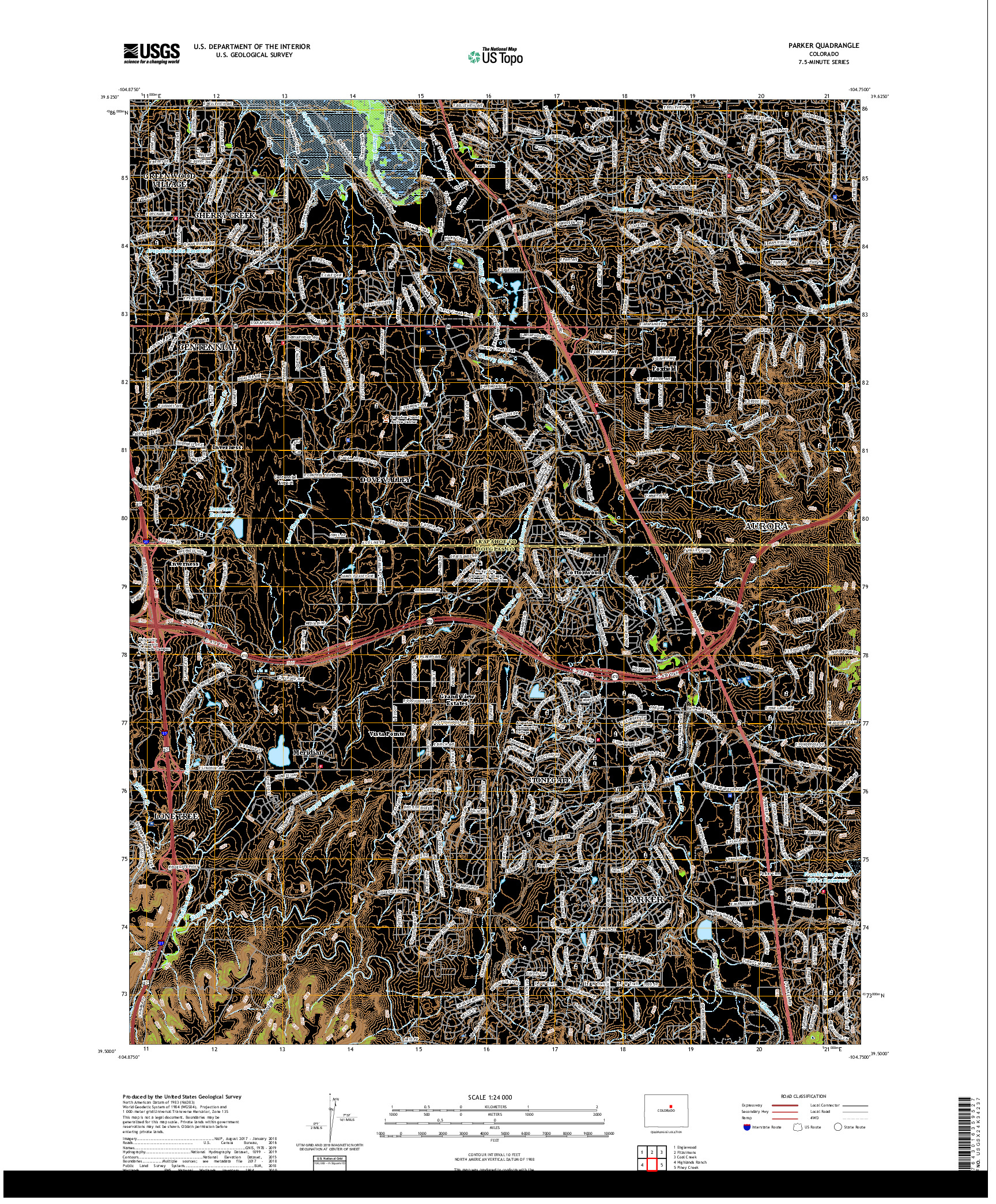 USGS US TOPO 7.5-MINUTE MAP FOR PARKER, CO 2019