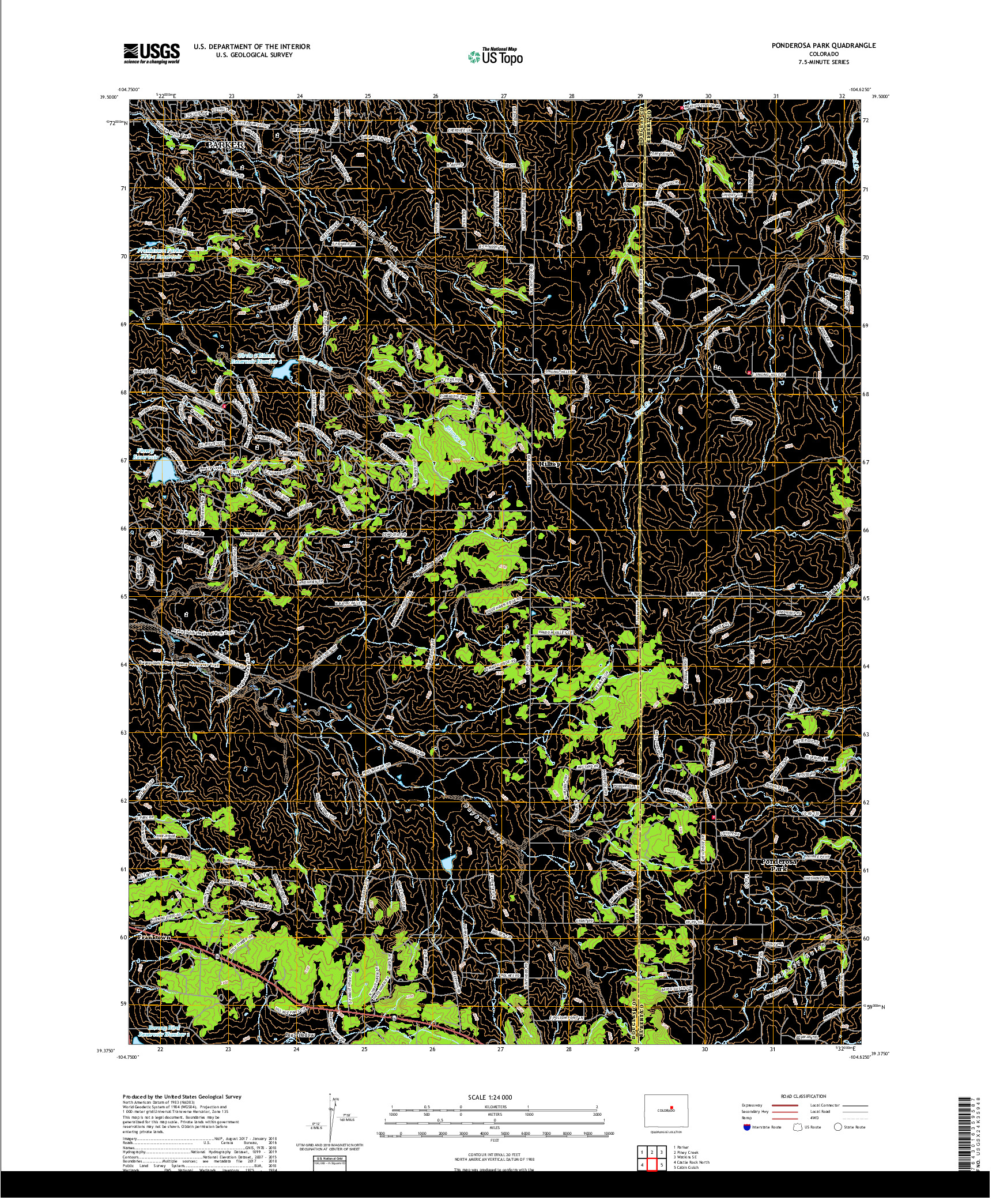 USGS US TOPO 7.5-MINUTE MAP FOR PONDEROSA PARK, CO 2019