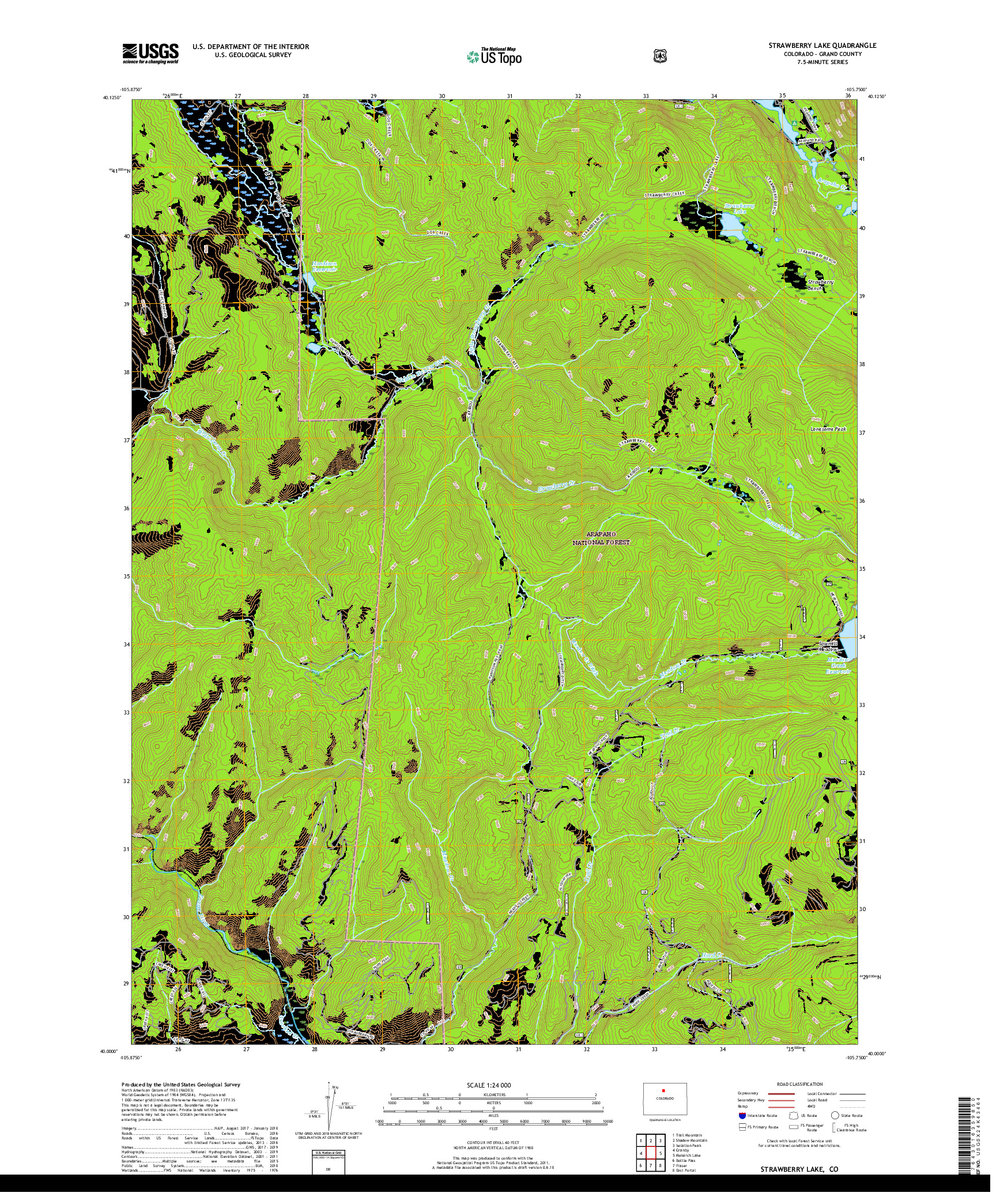 USGS US TOPO 7.5-MINUTE MAP FOR STRAWBERRY LAKE, CO 2019
