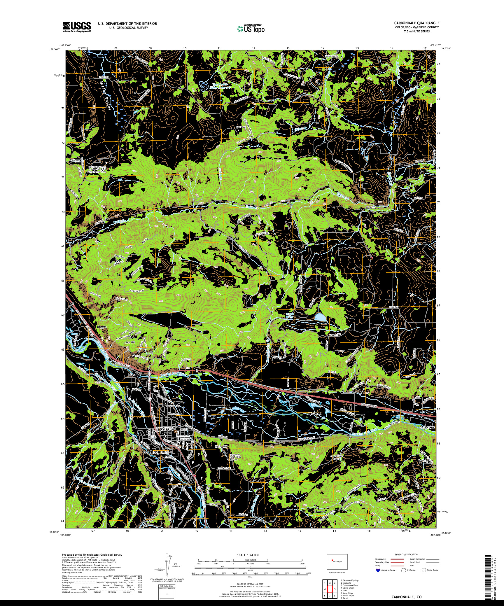 USGS US TOPO 7.5-MINUTE MAP FOR CARBONDALE, CO 2019