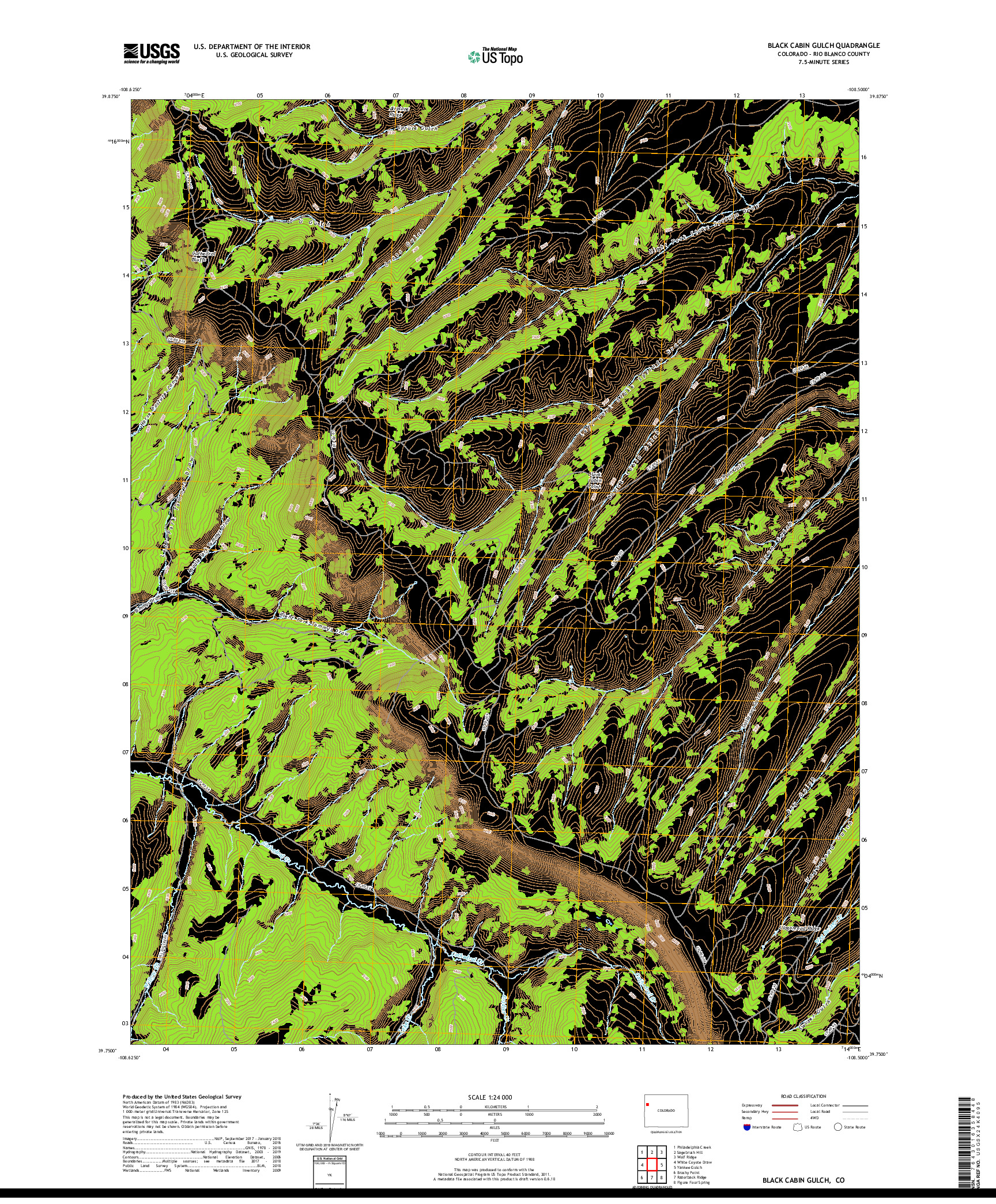 USGS US TOPO 7.5-MINUTE MAP FOR BLACK CABIN GULCH, CO 2019