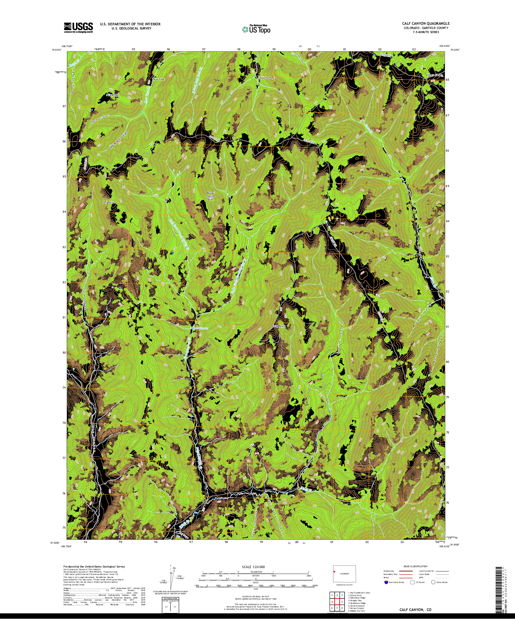 USGS US TOPO 7.5-MINUTE MAP FOR CALF CANYON, CO 2019