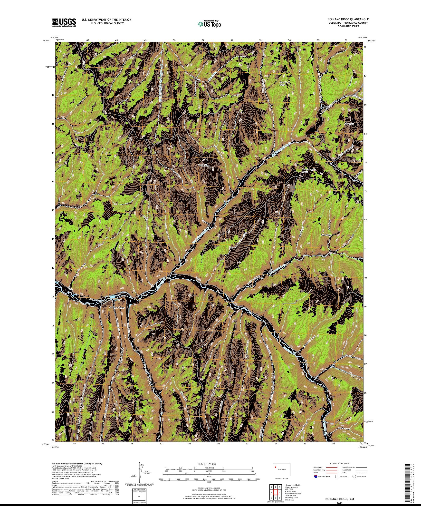 USGS US TOPO 7.5-MINUTE MAP FOR NO NAME RIDGE, CO 2019