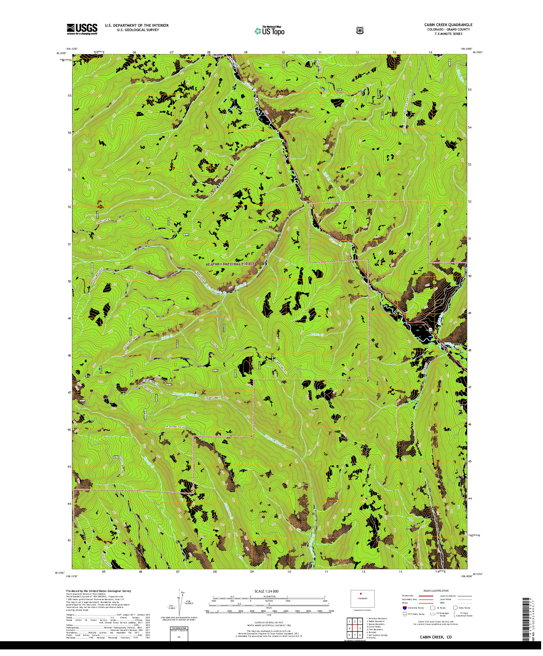 USGS US TOPO 7.5-MINUTE MAP FOR CABIN CREEK, CO 2019