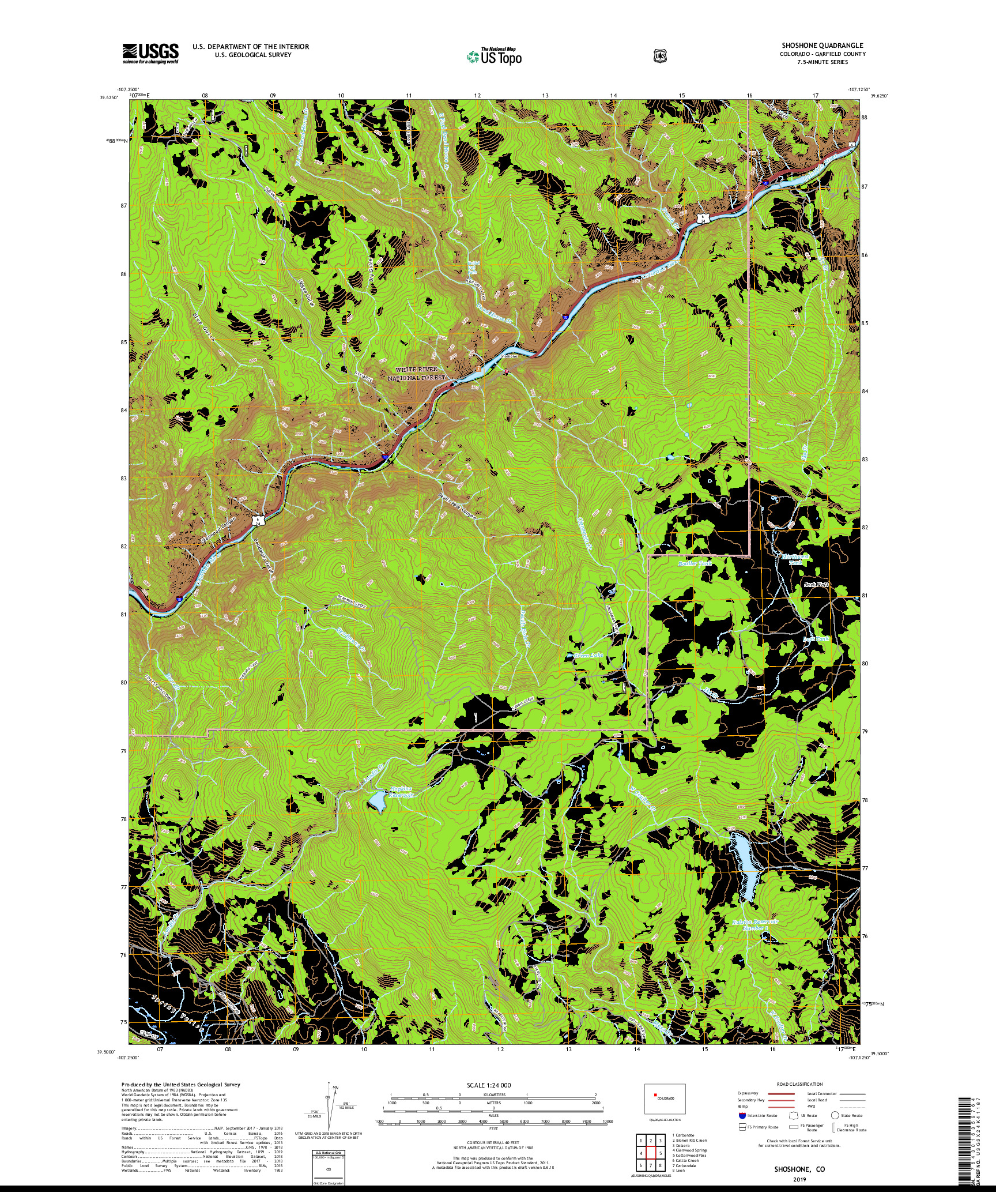 USGS US TOPO 7.5-MINUTE MAP FOR SHOSHONE, CO 2019