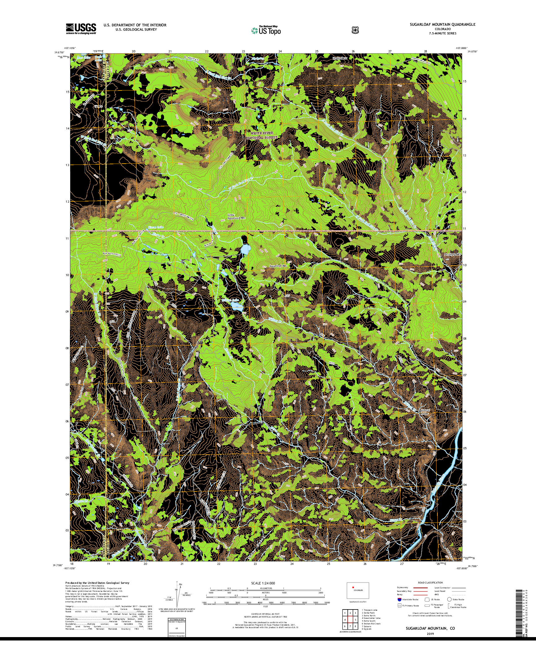 USGS US TOPO 7.5-MINUTE MAP FOR SUGARLOAF MOUNTAIN, CO 2019