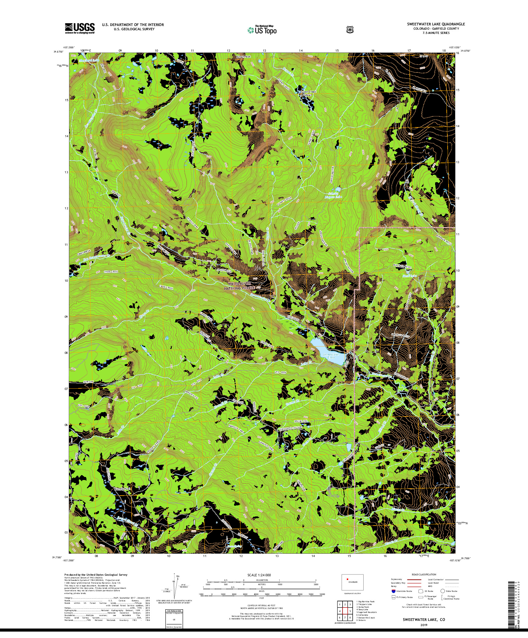 USGS US TOPO 7.5-MINUTE MAP FOR SWEETWATER LAKE, CO 2019