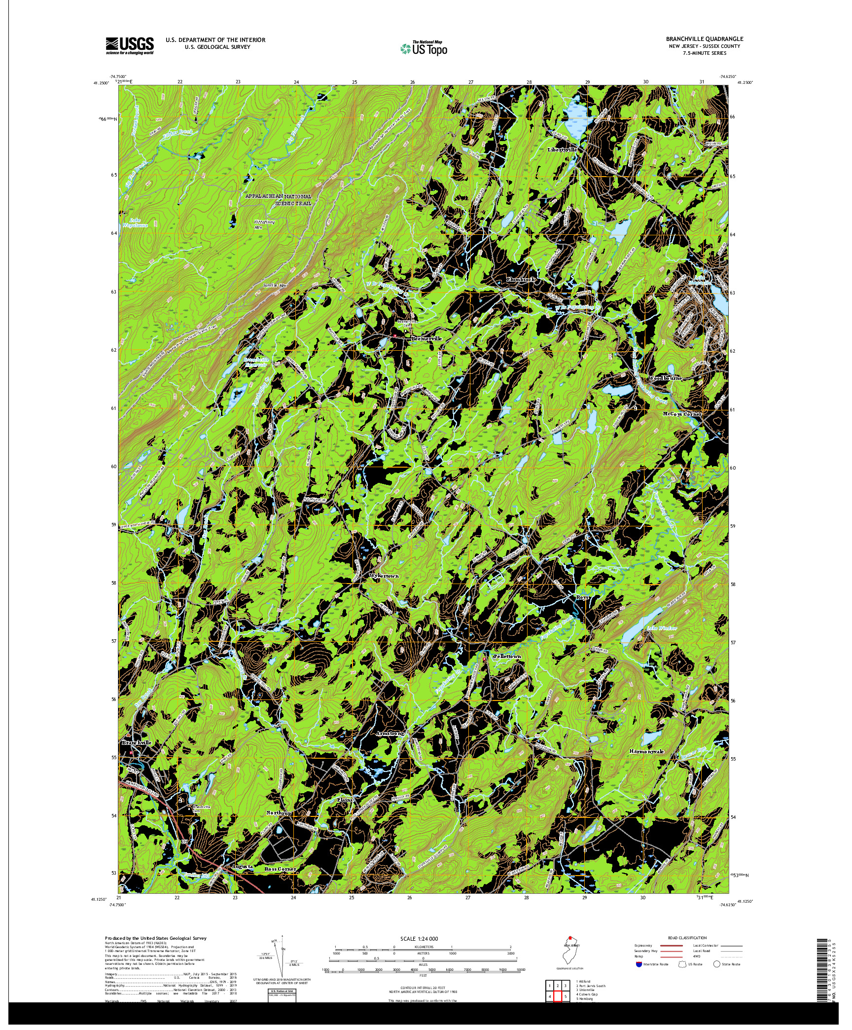 USGS US TOPO 7.5-MINUTE MAP FOR BRANCHVILLE, NJ 2019