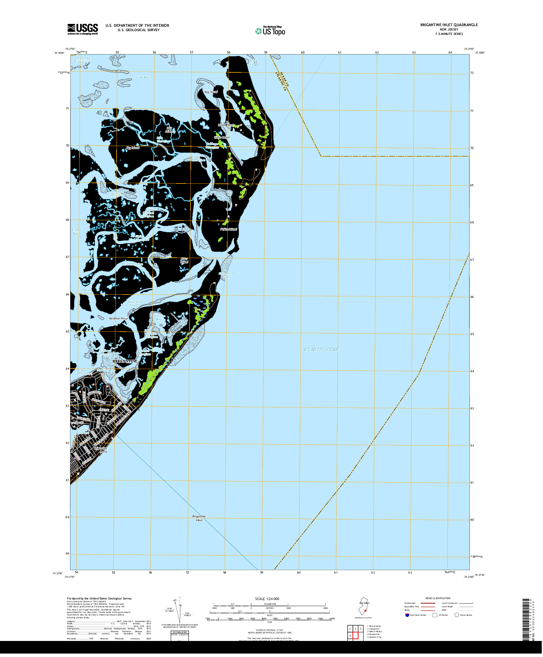 USGS US TOPO 7.5-MINUTE MAP FOR BRIGANTINE INLET, NJ 2019