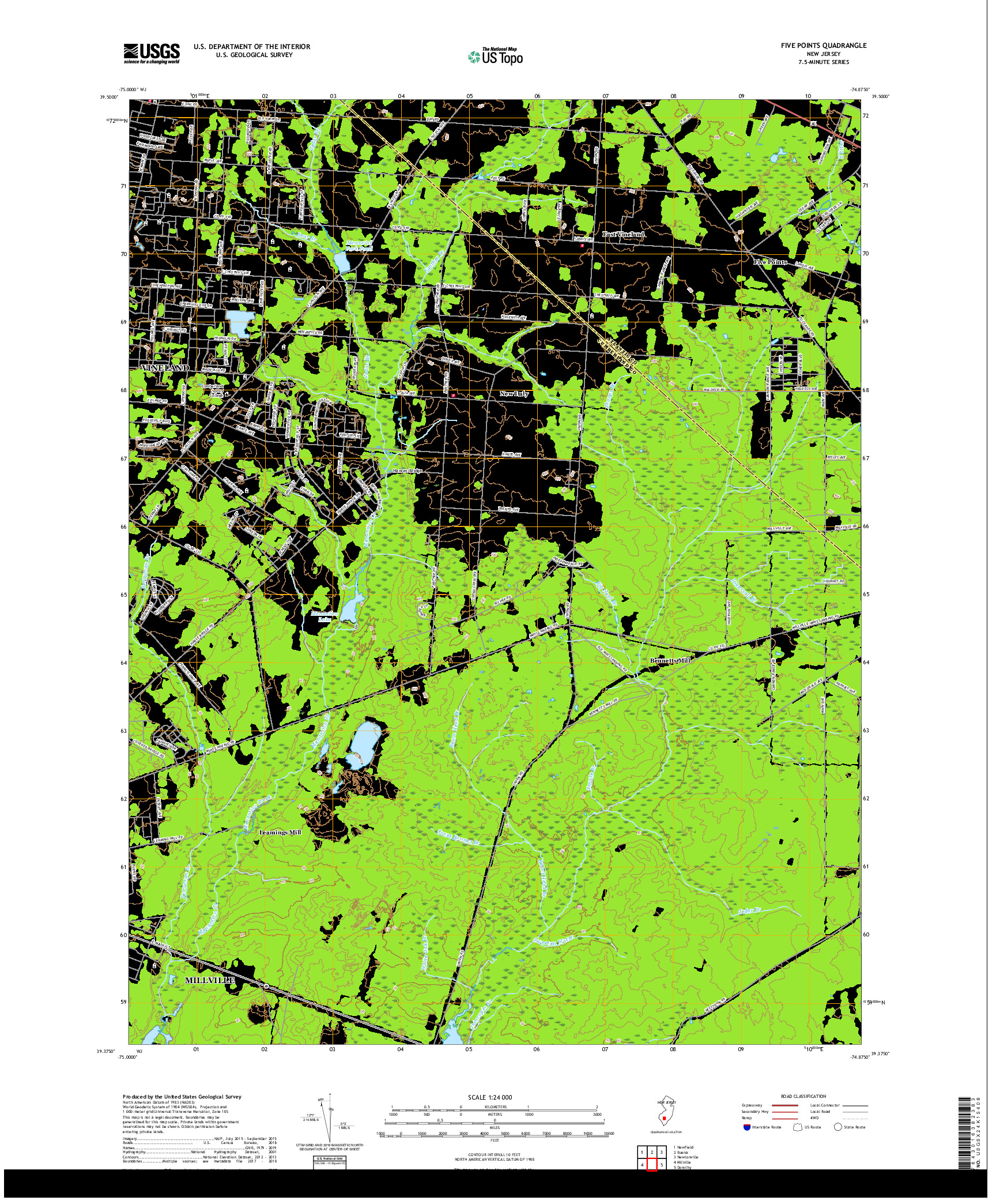 USGS US TOPO 7.5-MINUTE MAP FOR FIVE POINTS, NJ 2019