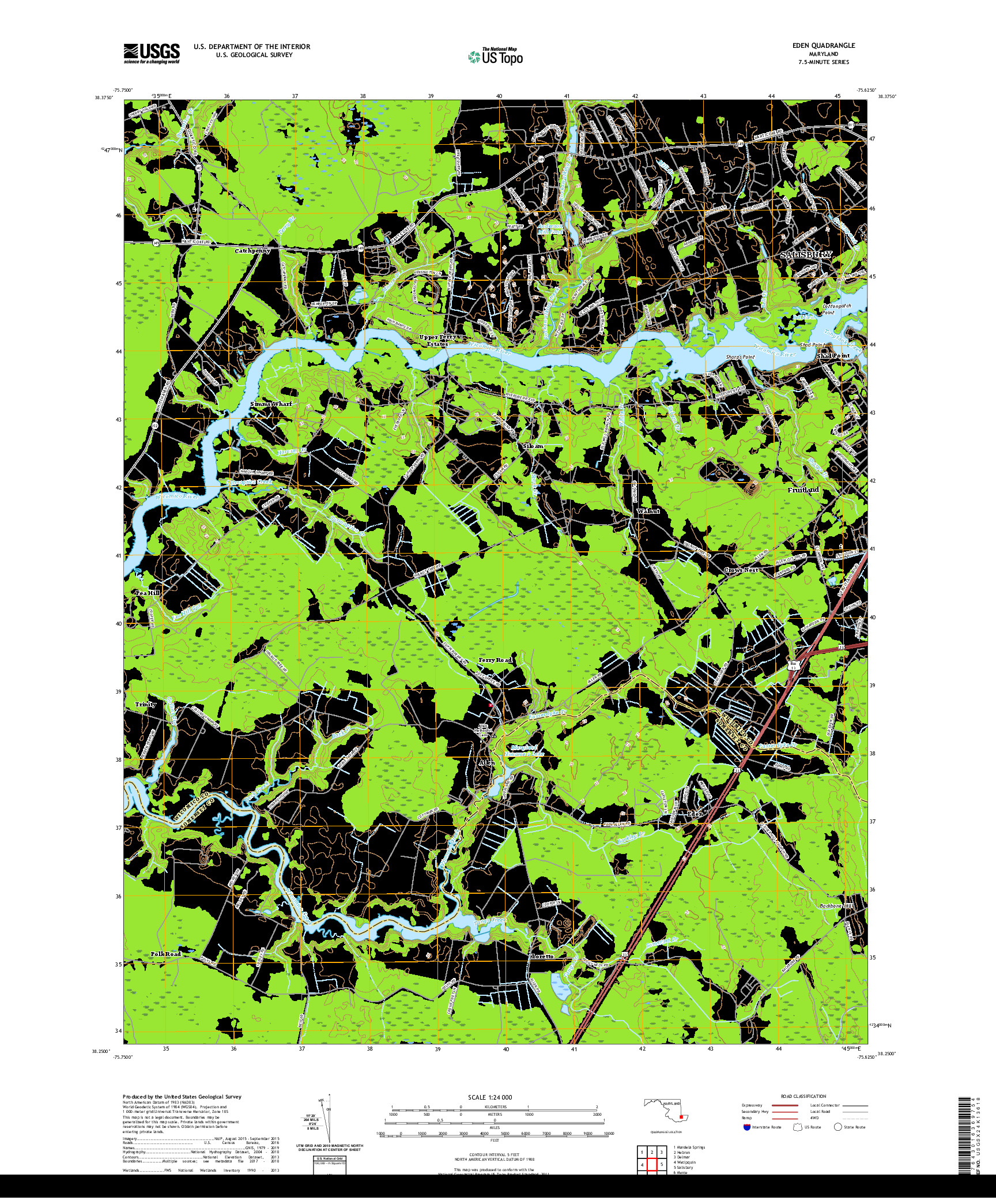 USGS US TOPO 7.5-MINUTE MAP FOR EDEN, MD 2019