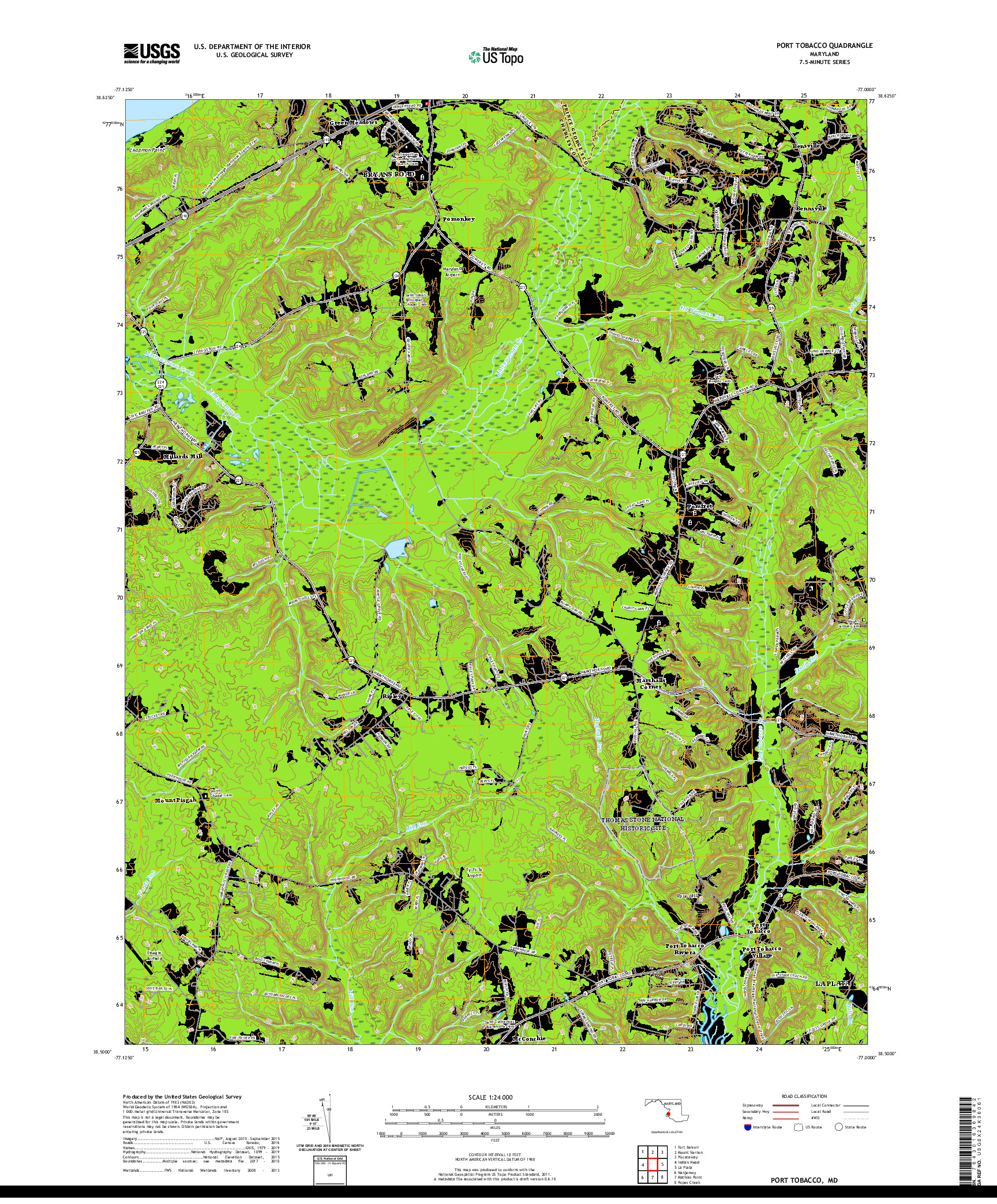 USGS US TOPO 7.5-MINUTE MAP FOR PORT TOBACCO, MD 2019