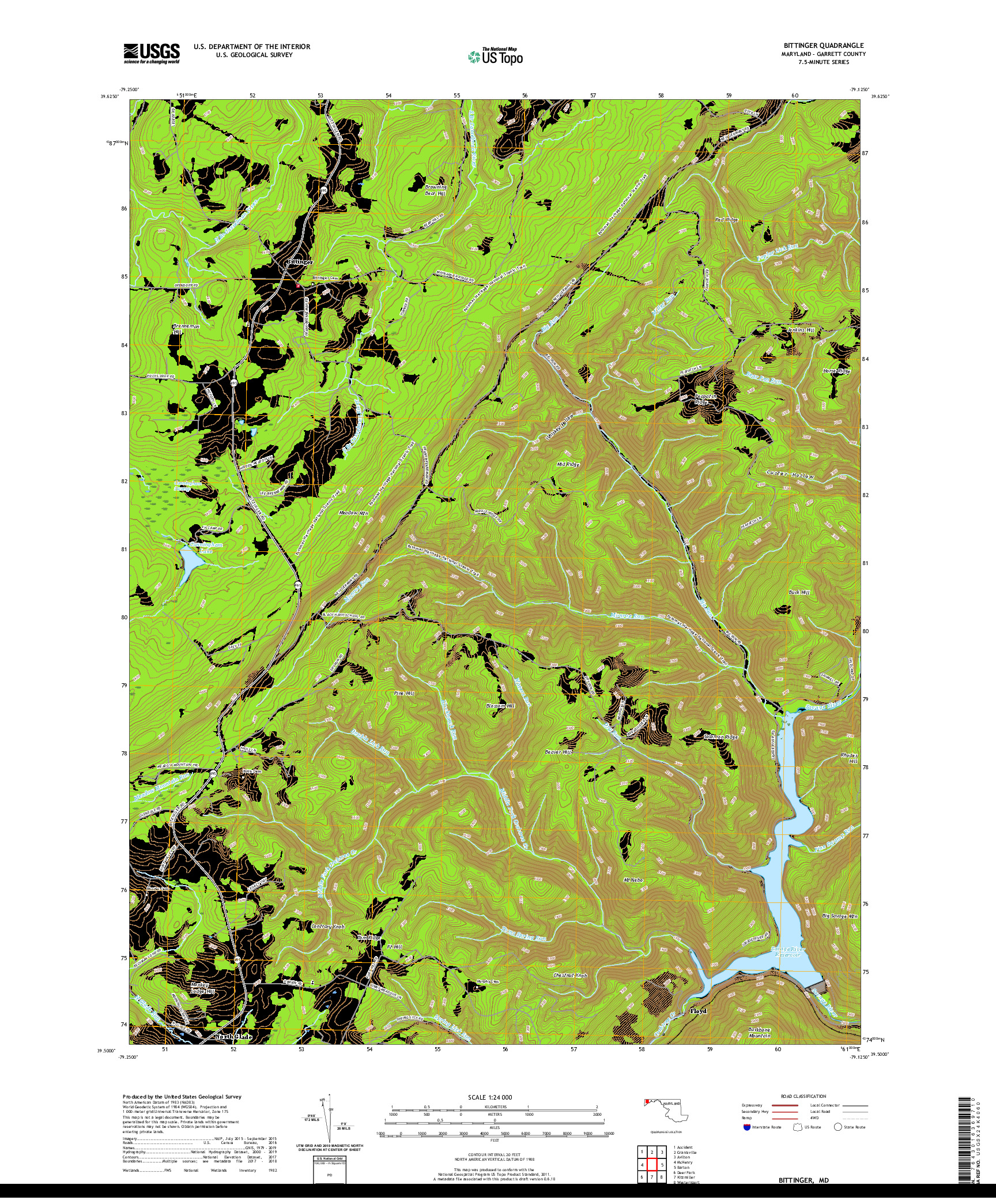 USGS US TOPO 7.5-MINUTE MAP FOR BITTINGER, MD 2019