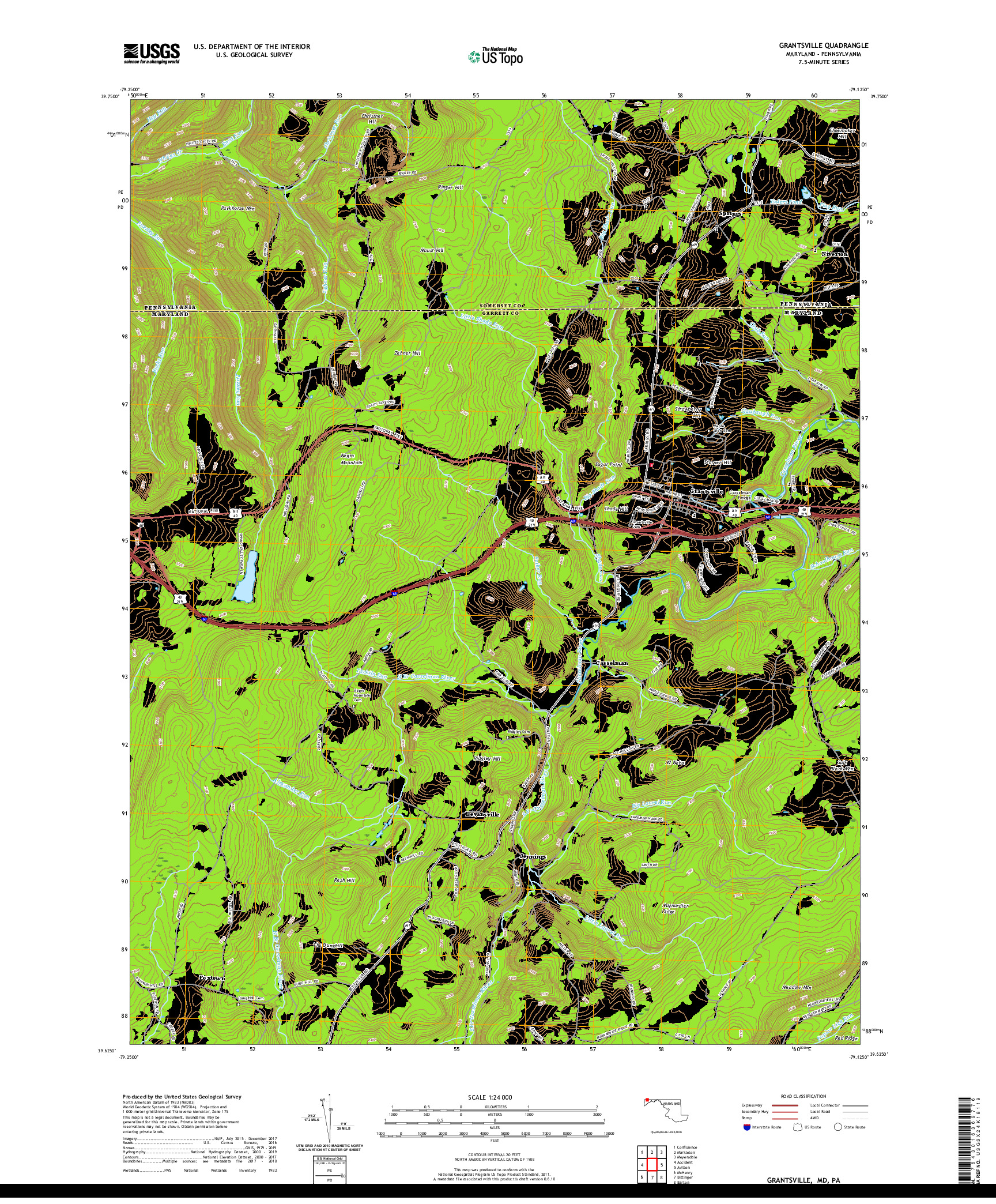 USGS US TOPO 7.5-MINUTE MAP FOR GRANTSVILLE, MD,PA 2019