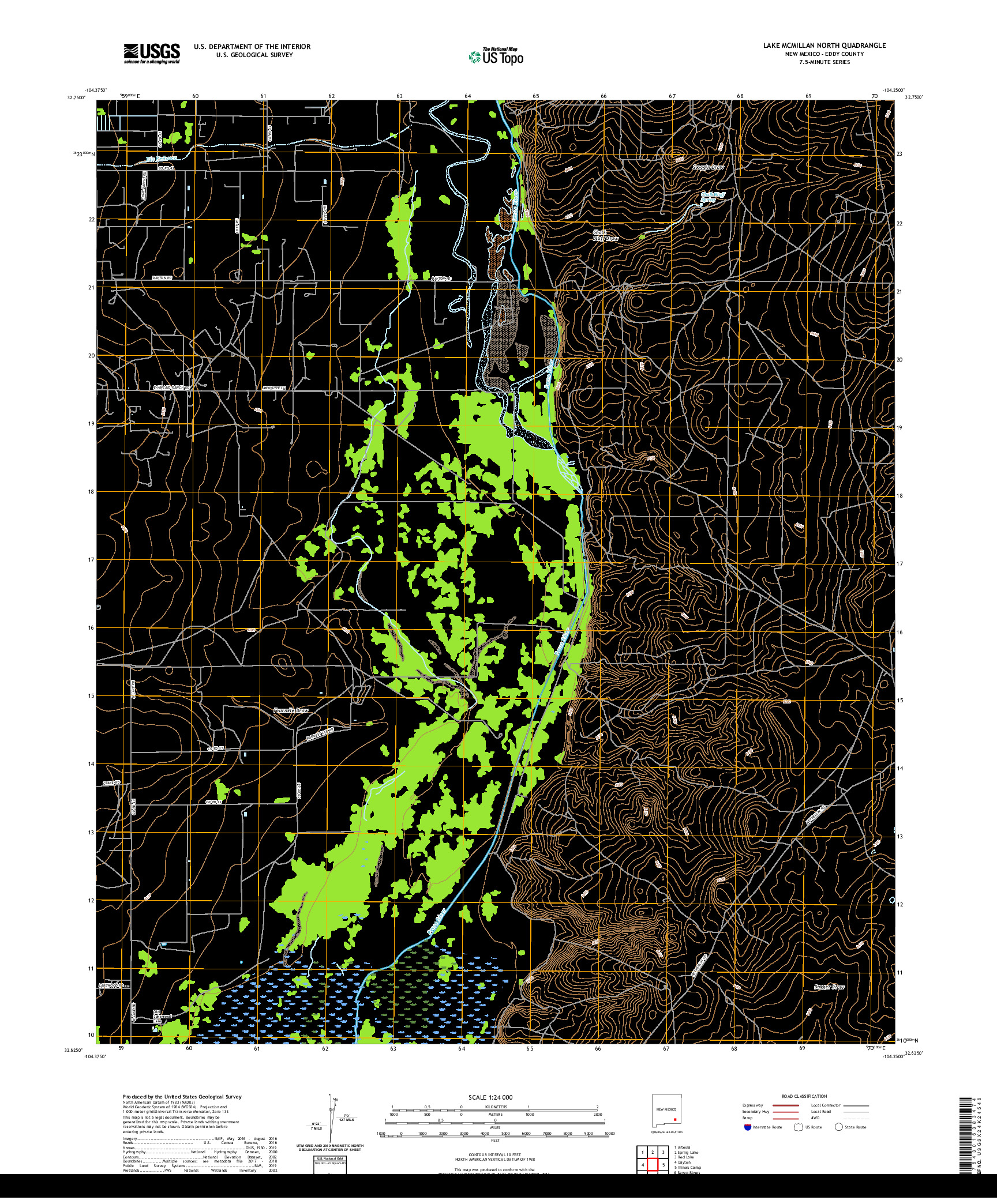 USGS US TOPO 7.5-MINUTE MAP FOR LAKE MCMILLAN NORTH, NM 2020