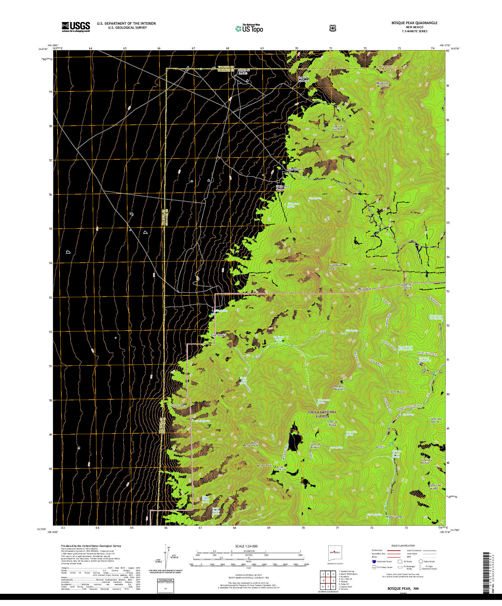 USGS US TOPO 7.5-MINUTE MAP FOR BOSQUE PEAK, NM 2020