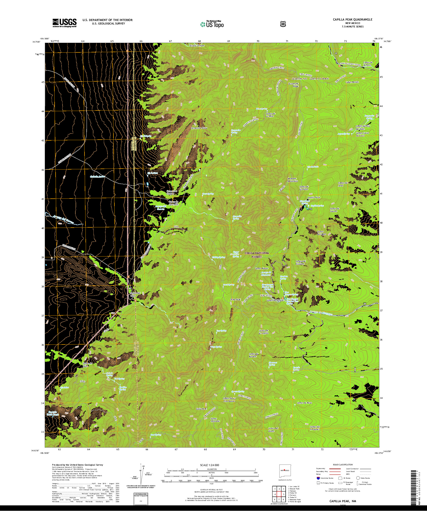 USGS US TOPO 7.5-MINUTE MAP FOR CAPILLA PEAK, NM 2020
