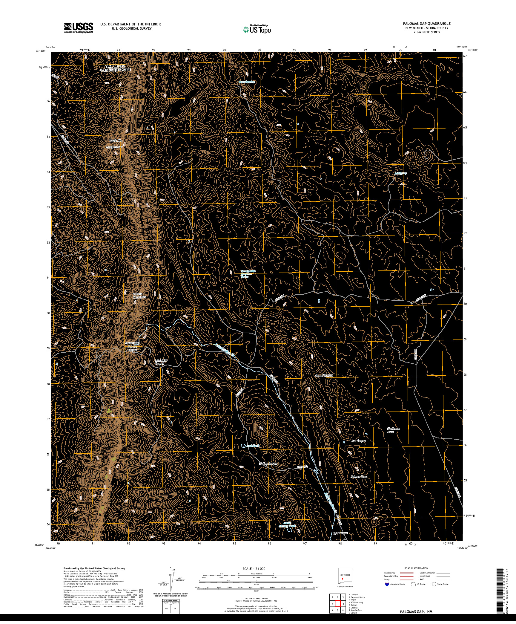USGS US TOPO 7.5-MINUTE MAP FOR PALOMAS GAP, NM 2020