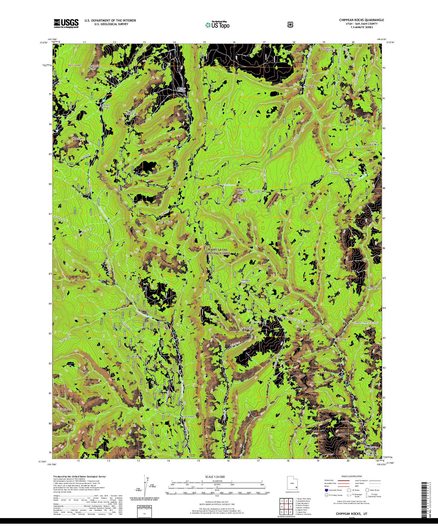 USGS US TOPO 7.5-MINUTE MAP FOR CHIPPEAN ROCKS, UT 2020