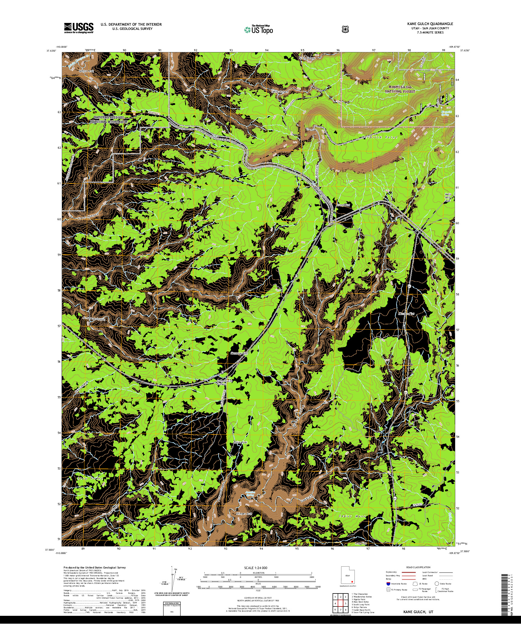 USGS US TOPO 7.5-MINUTE MAP FOR KANE GULCH, UT 2020