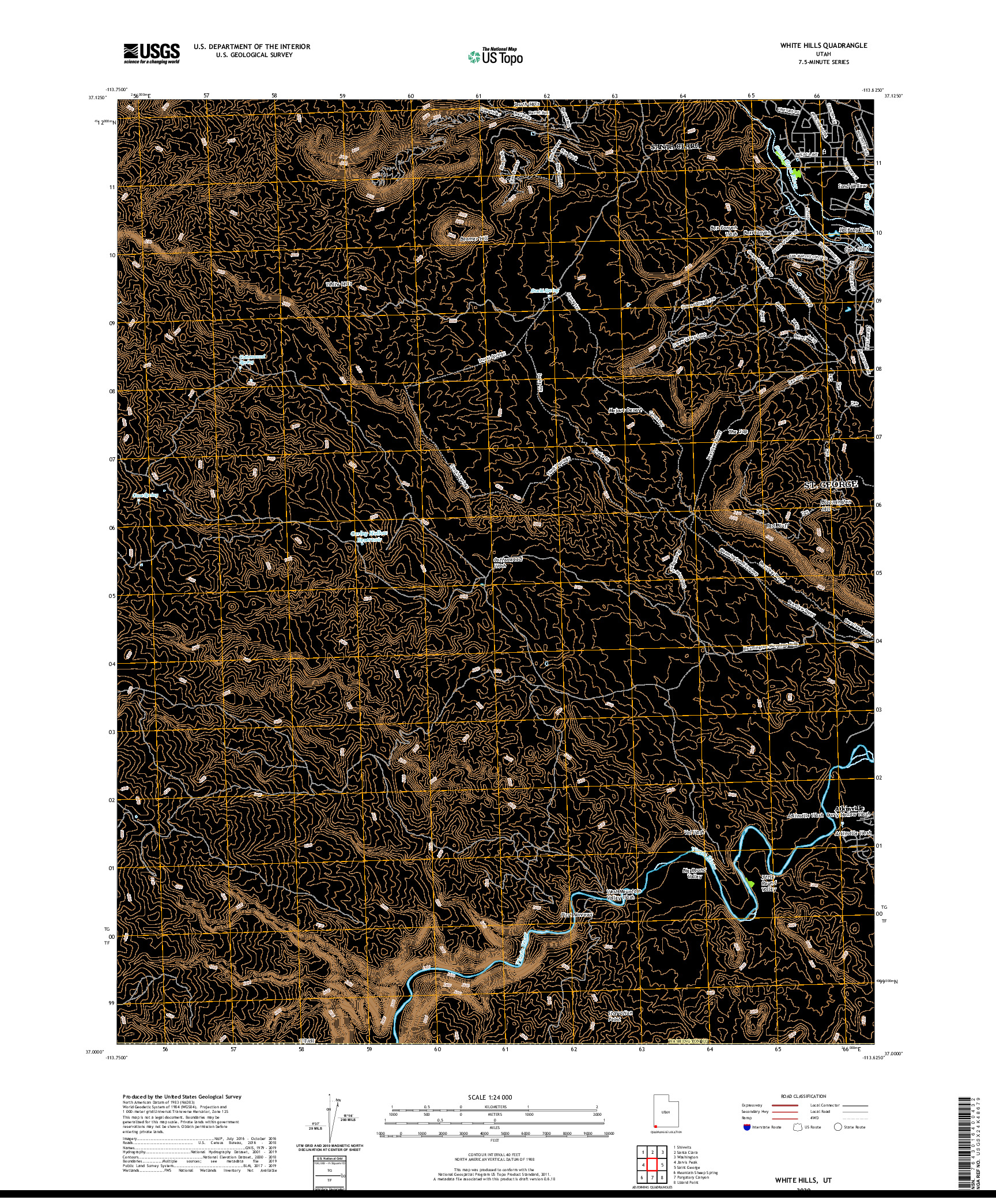 USGS US TOPO 7.5-MINUTE MAP FOR WHITE HILLS, UT 2020