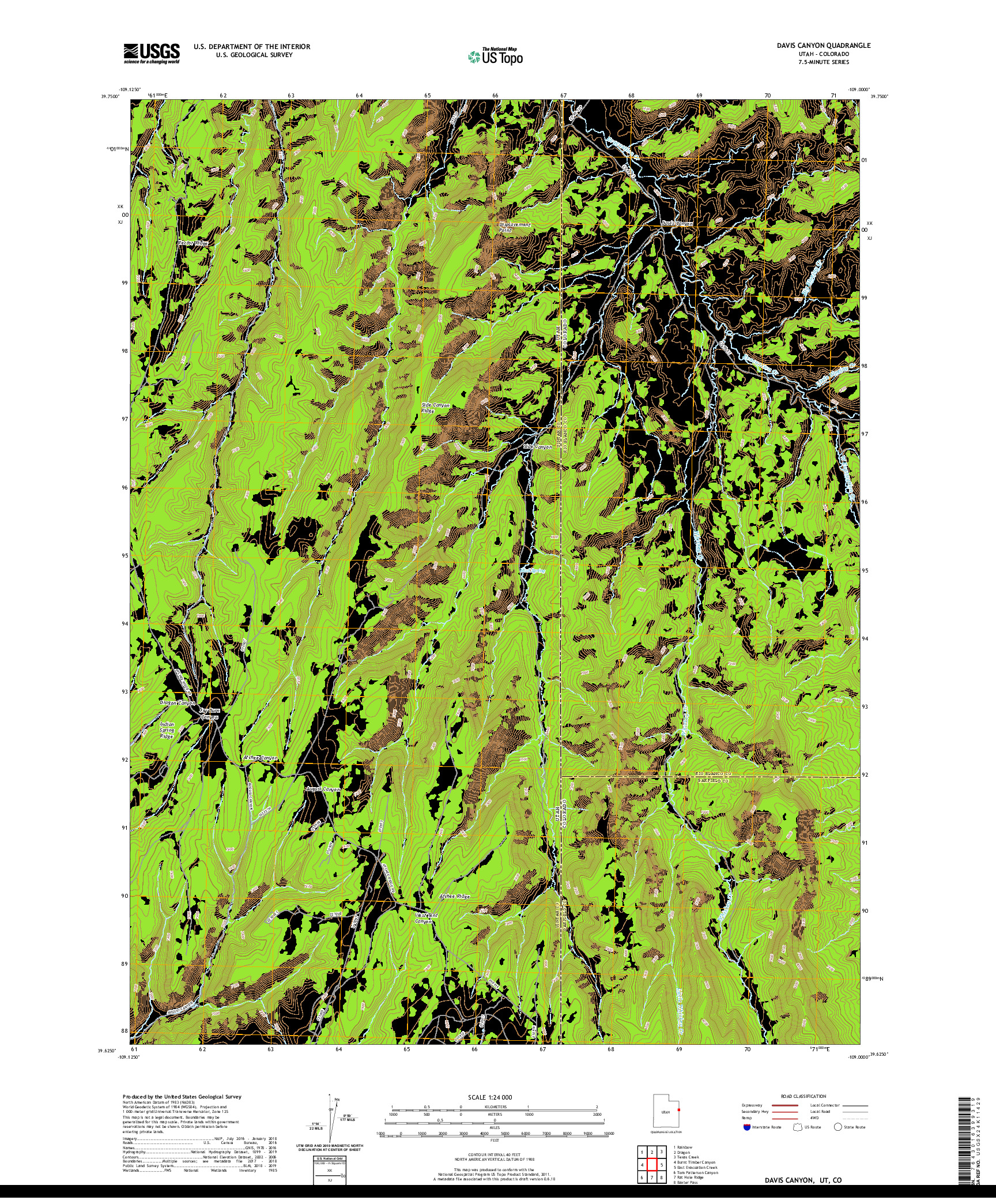 USGS US TOPO 7.5-MINUTE MAP FOR DAVIS CANYON, UT,CO 2020