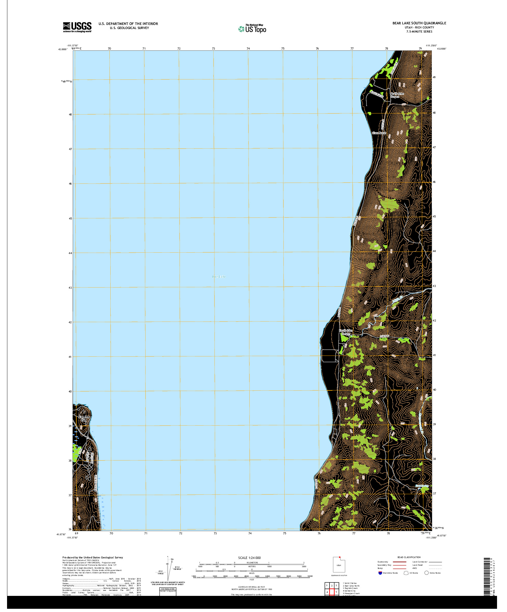 USGS US TOPO 7.5-MINUTE MAP FOR BEAR LAKE SOUTH, UT 2020