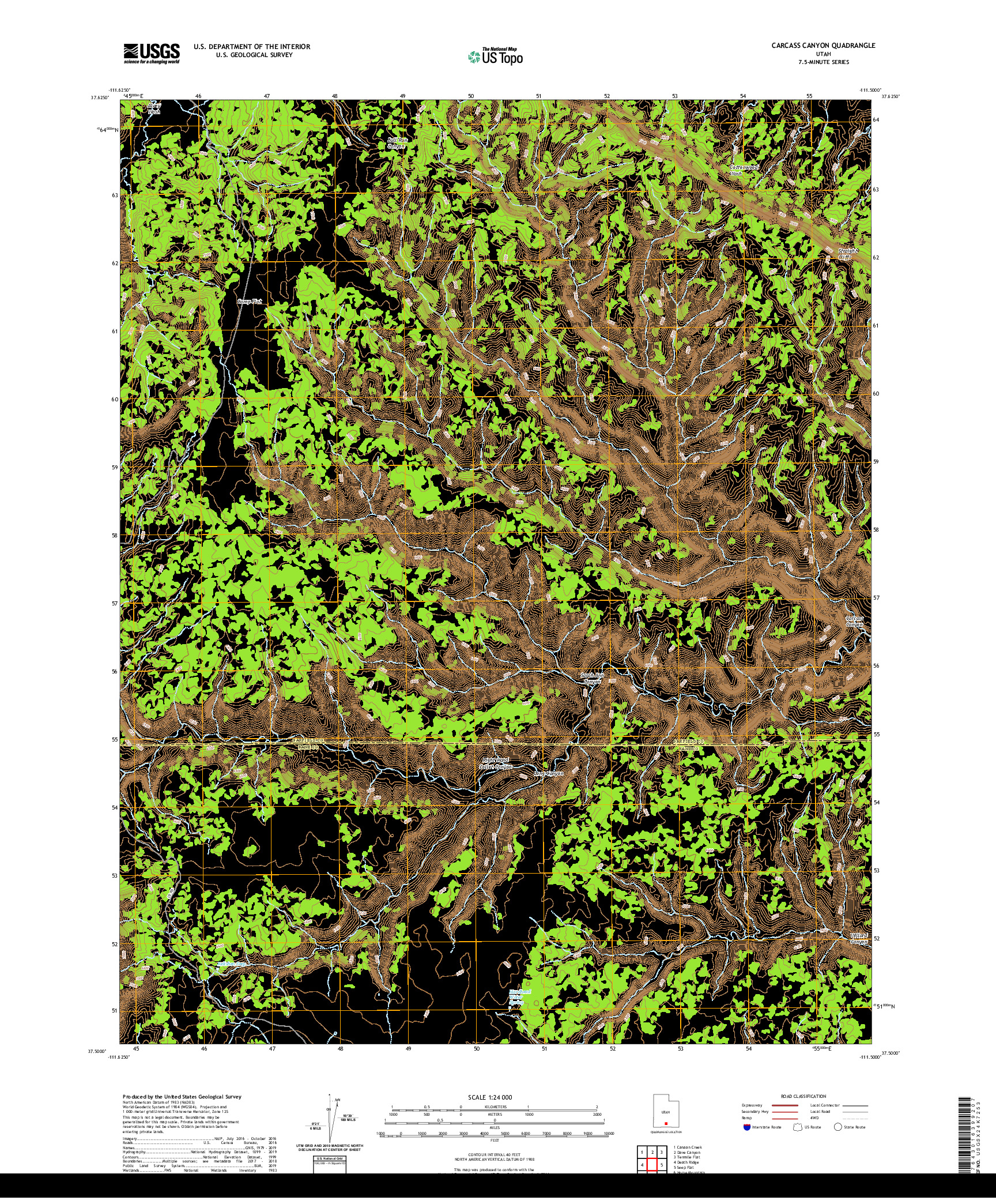 USGS US TOPO 7.5-MINUTE MAP FOR CARCASS CANYON, UT 2020