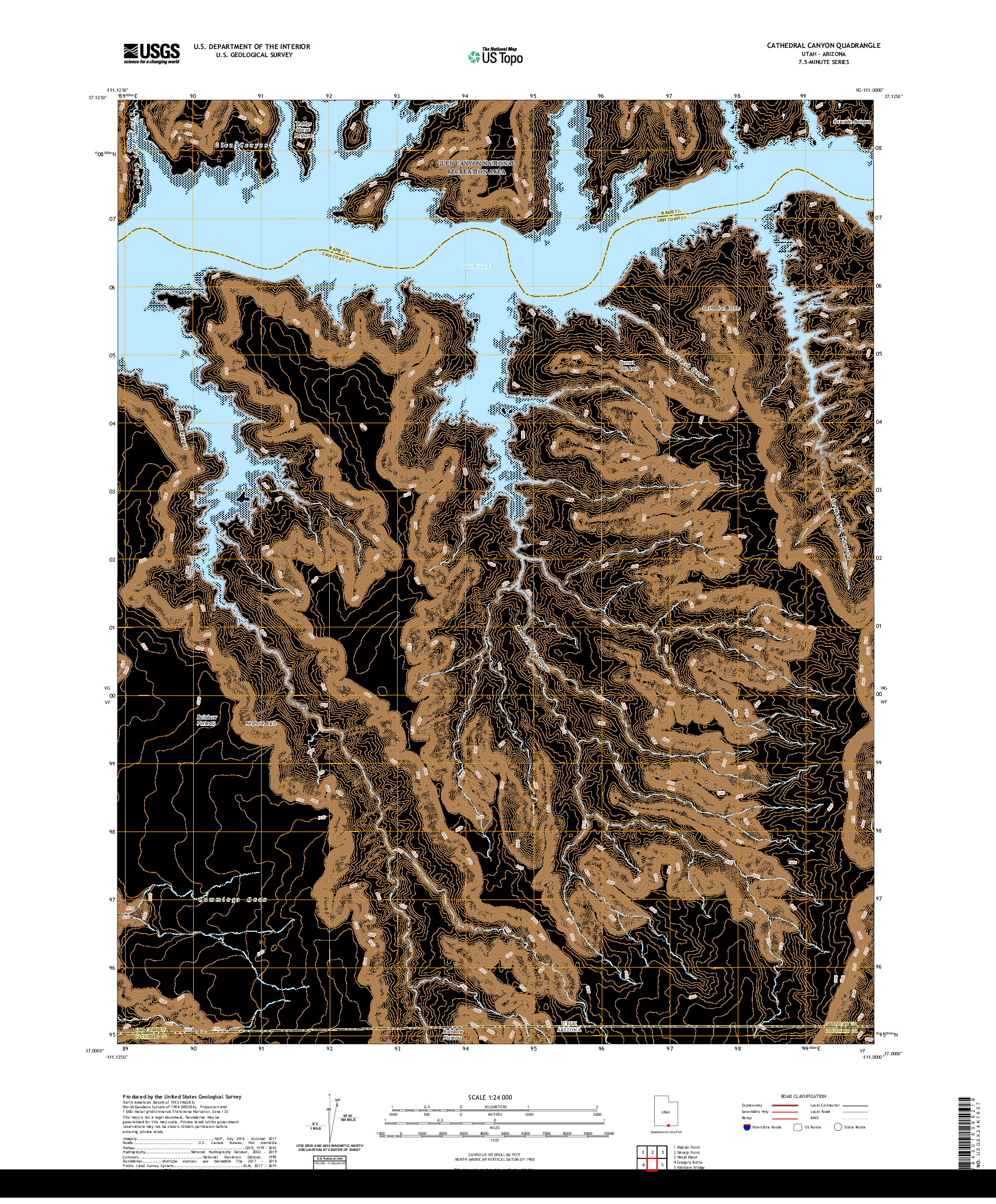 USGS US TOPO 7.5-MINUTE MAP FOR CATHEDRAL CANYON, UT,AZ 2020