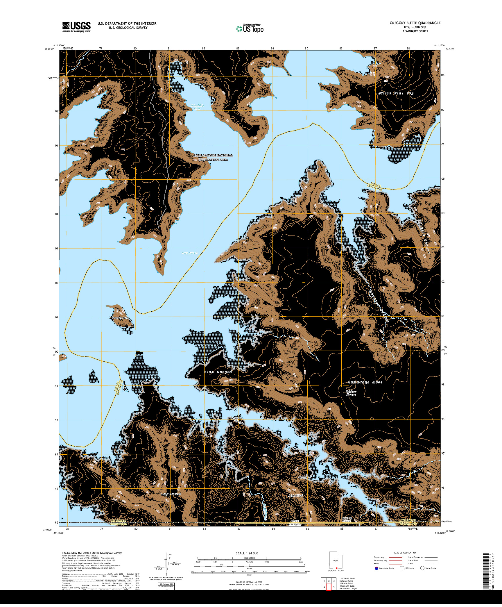 USGS US TOPO 7.5-MINUTE MAP FOR GREGORY BUTTE, UT,AZ 2020