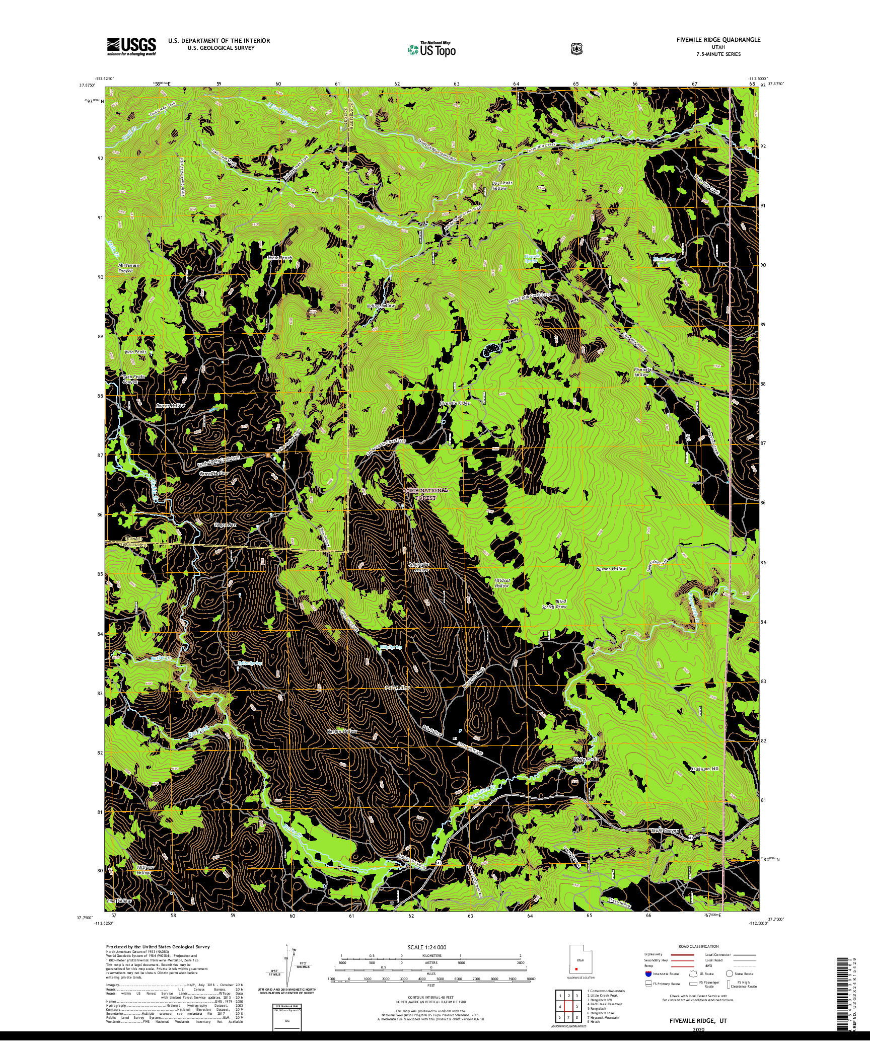 USGS US TOPO 7.5-MINUTE MAP FOR FIVEMILE RIDGE, UT 2020