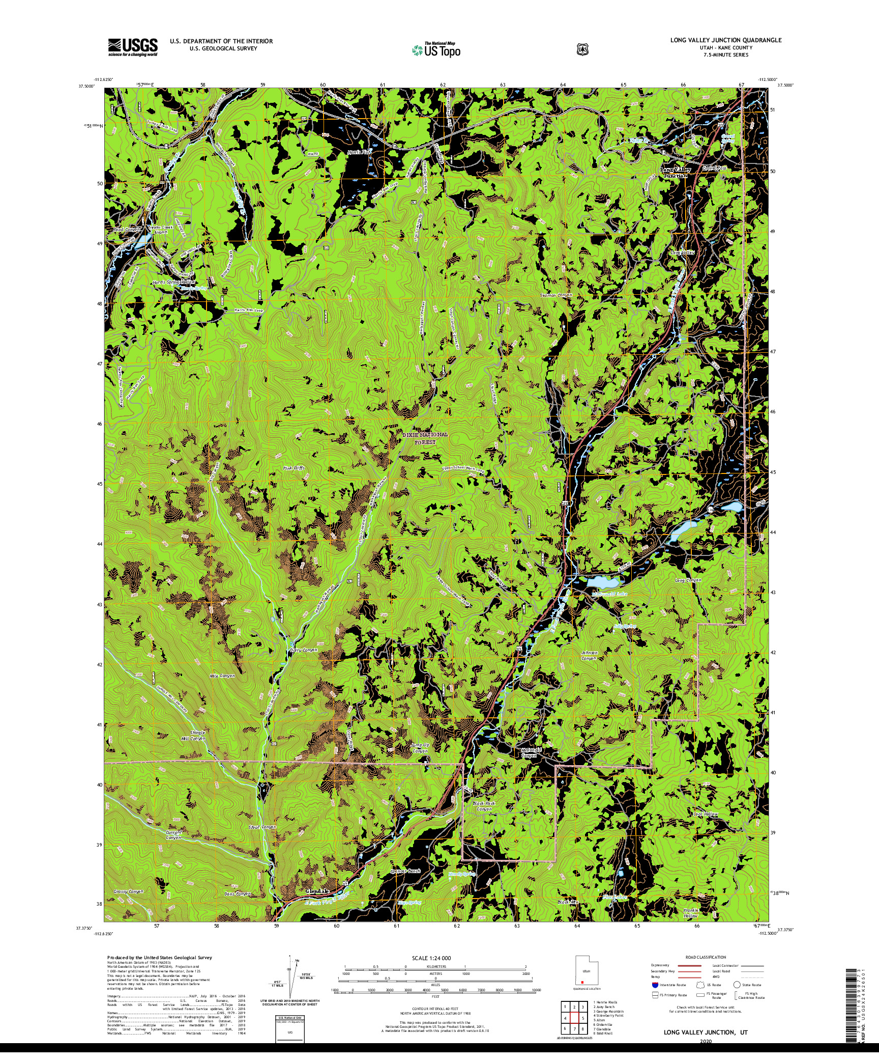 USGS US TOPO 7.5-MINUTE MAP FOR LONG VALLEY JUNCTION, UT 2020