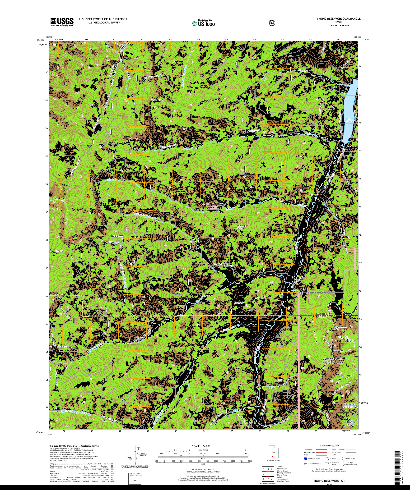 USGS US TOPO 7.5-MINUTE MAP FOR TROPIC RESERVOIR, UT 2020