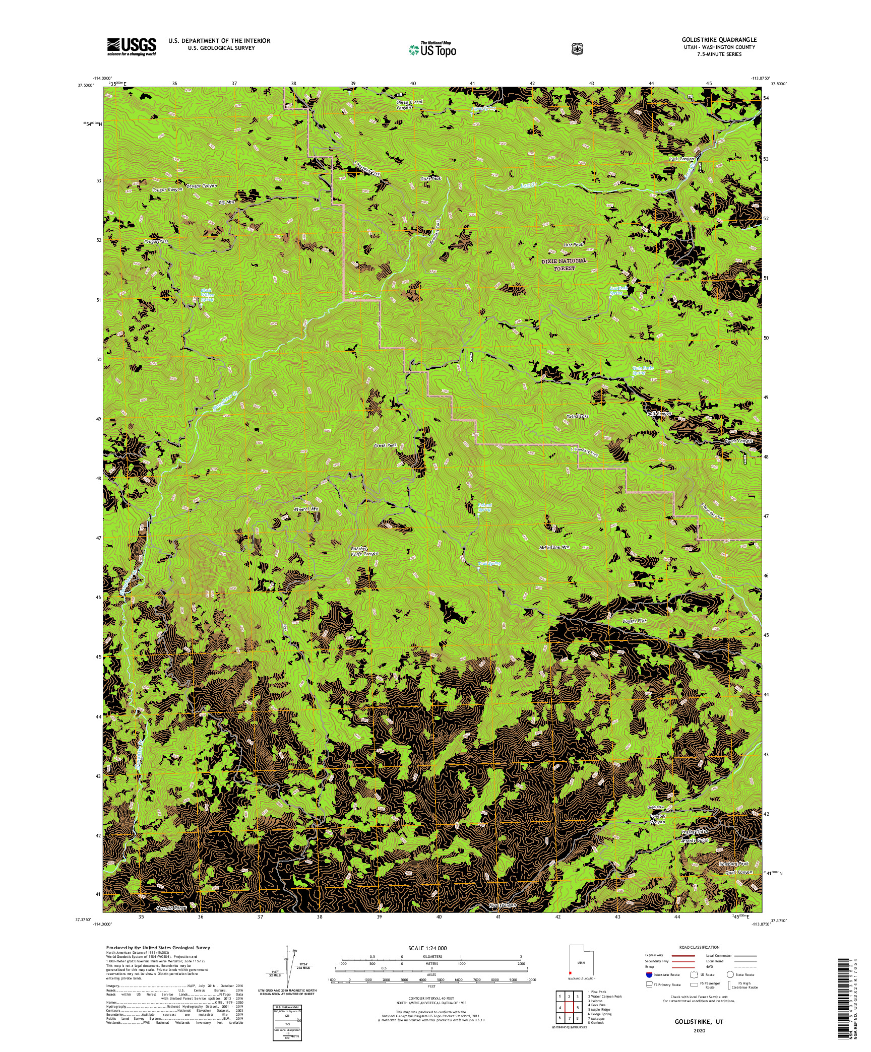 USGS US TOPO 7.5-MINUTE MAP FOR GOLDSTRIKE, UT 2020