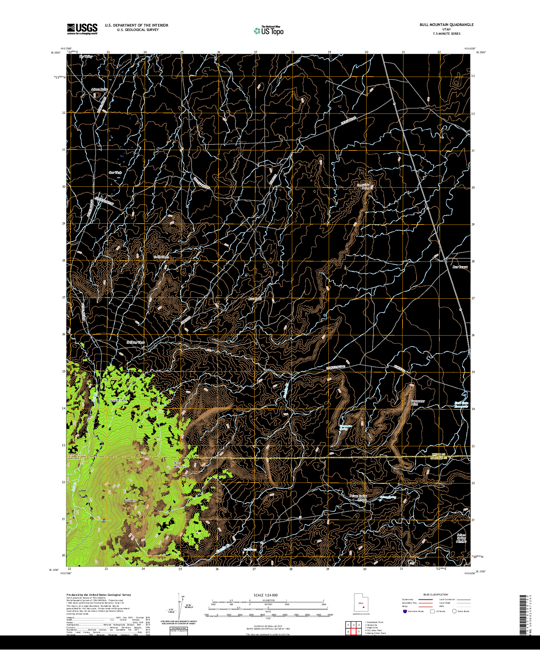 USGS US TOPO 7.5-MINUTE MAP FOR BULL MOUNTAIN, UT 2020