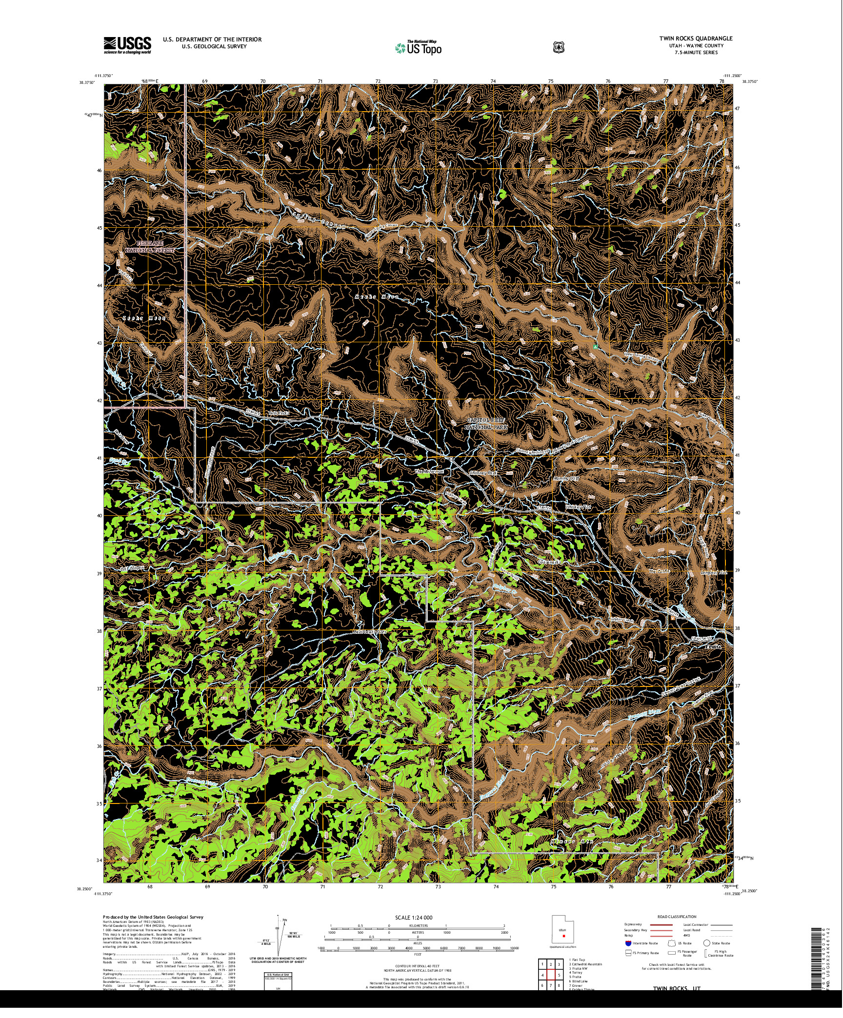 USGS US TOPO 7.5-MINUTE MAP FOR TWIN ROCKS, UT 2020