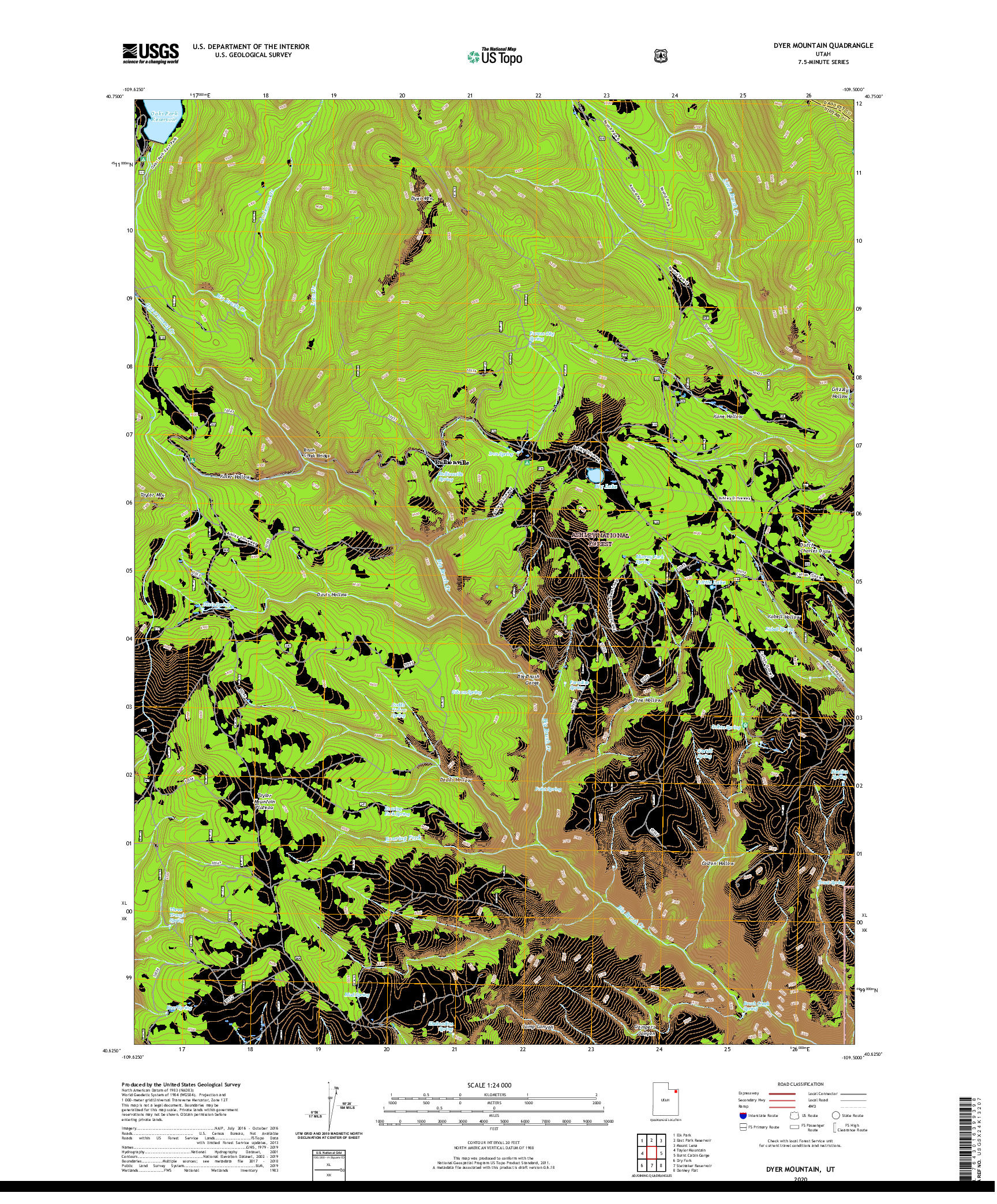 USGS US TOPO 7.5-MINUTE MAP FOR DYER MOUNTAIN, UT 2020