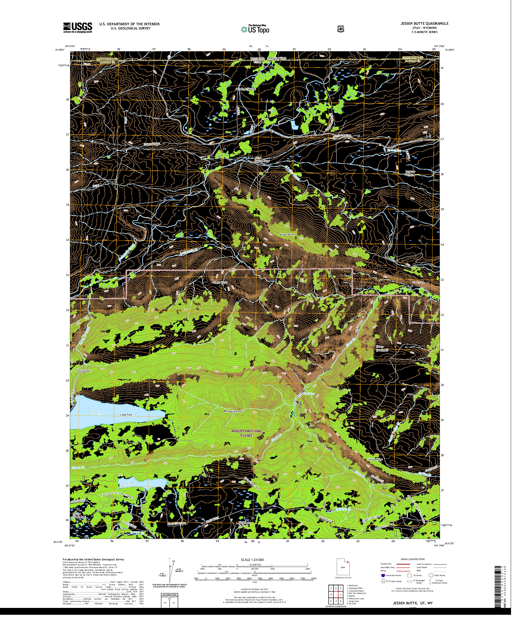 USGS US TOPO 7.5-MINUTE MAP FOR JESSEN BUTTE, UT,WY 2020