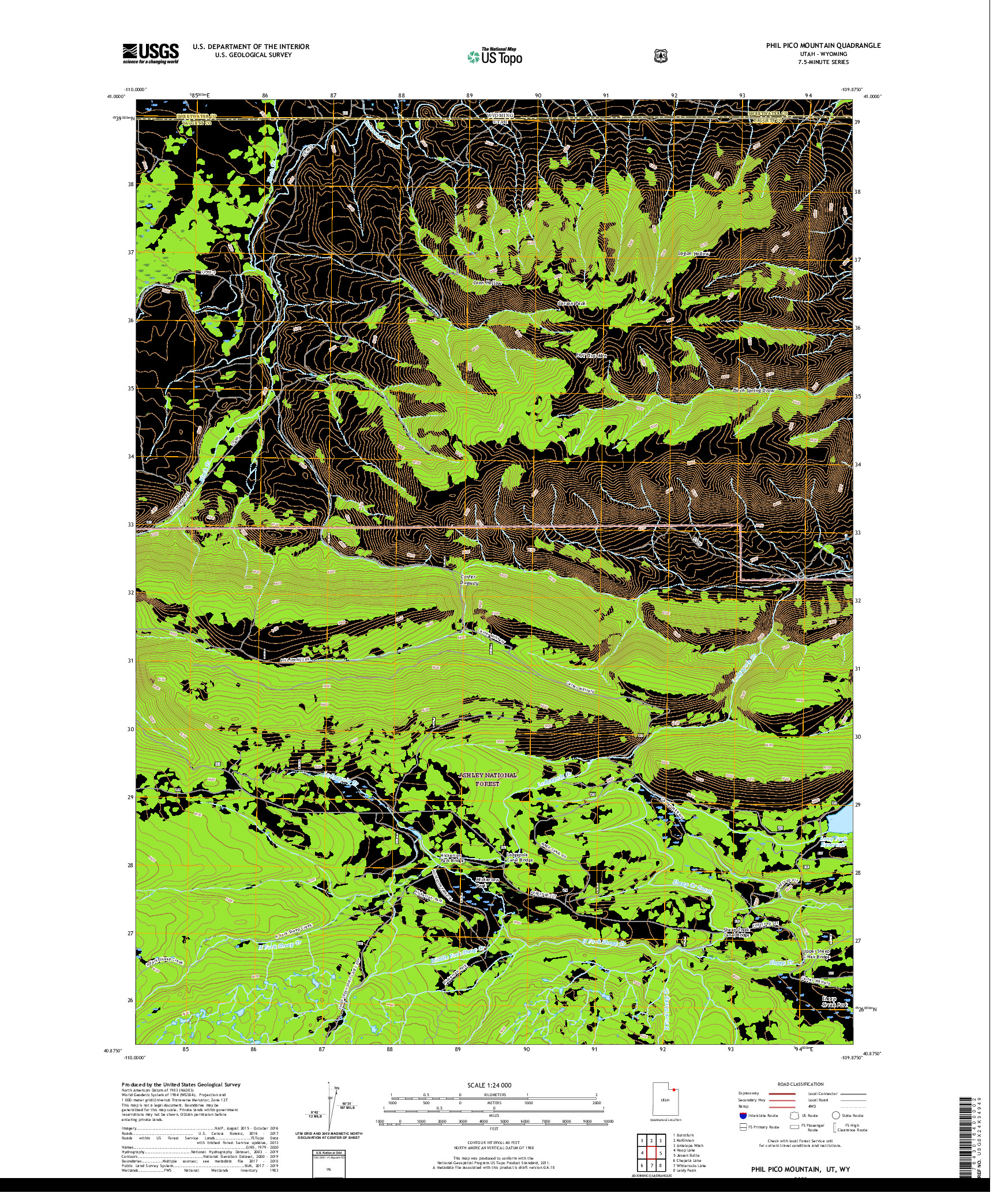 USGS US TOPO 7.5-MINUTE MAP FOR PHIL PICO MOUNTAIN, UT,WY 2020