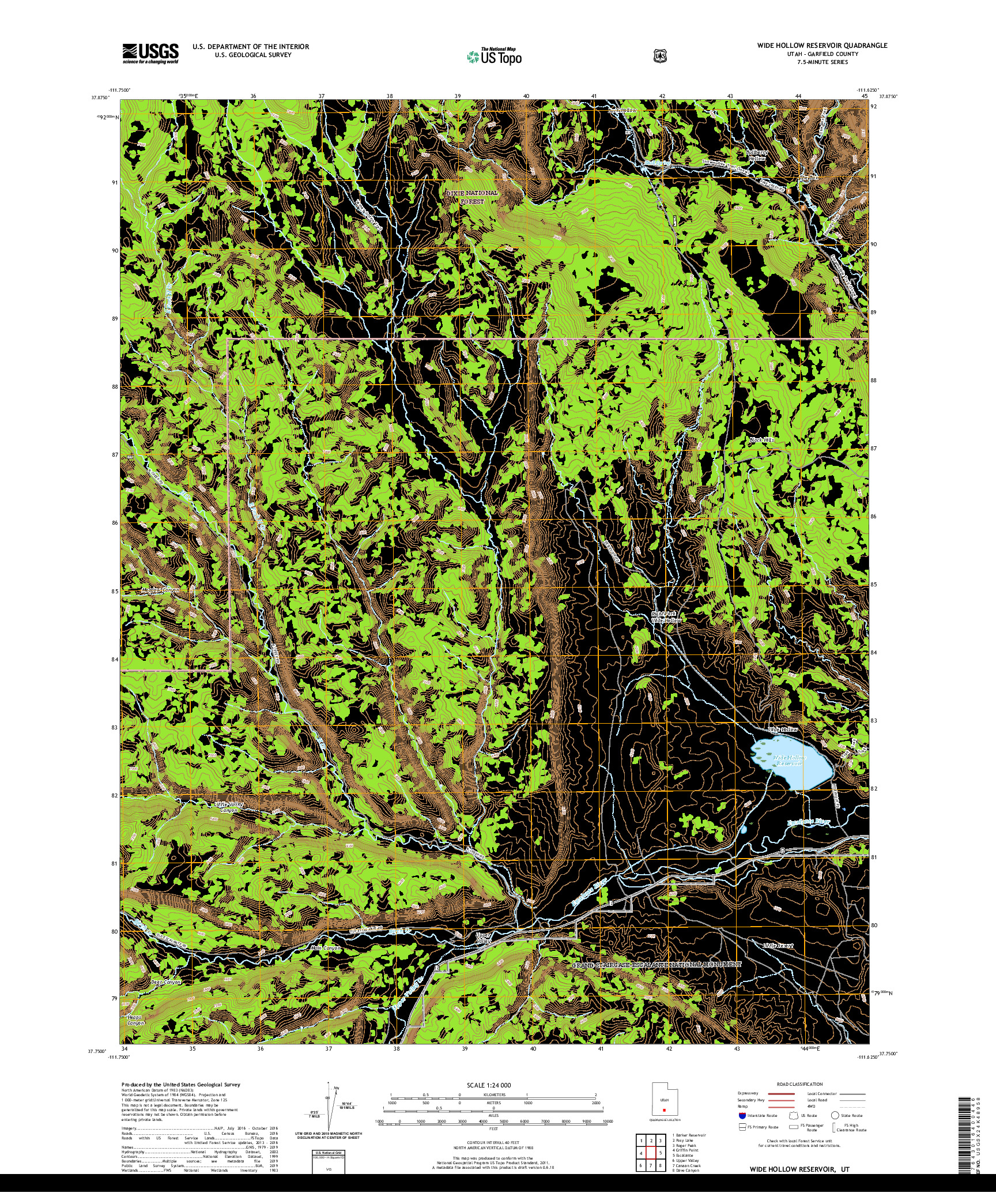 USGS US TOPO 7.5-MINUTE MAP FOR WIDE HOLLOW RESERVOIR, UT 2020