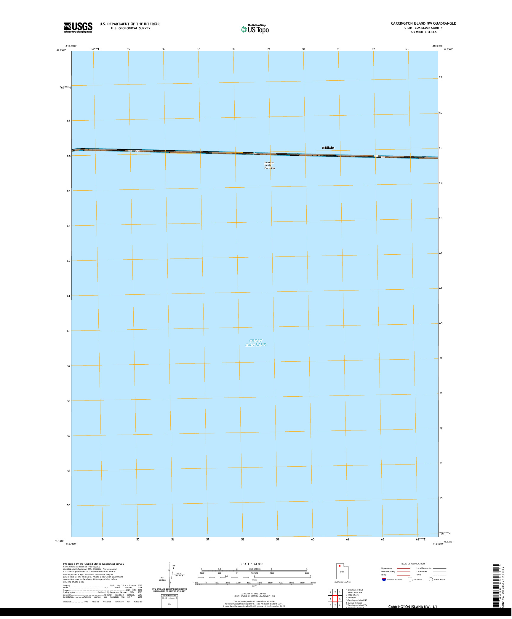 USGS US TOPO 7.5-MINUTE MAP FOR CARRINGTON ISLAND NW, UT 2020