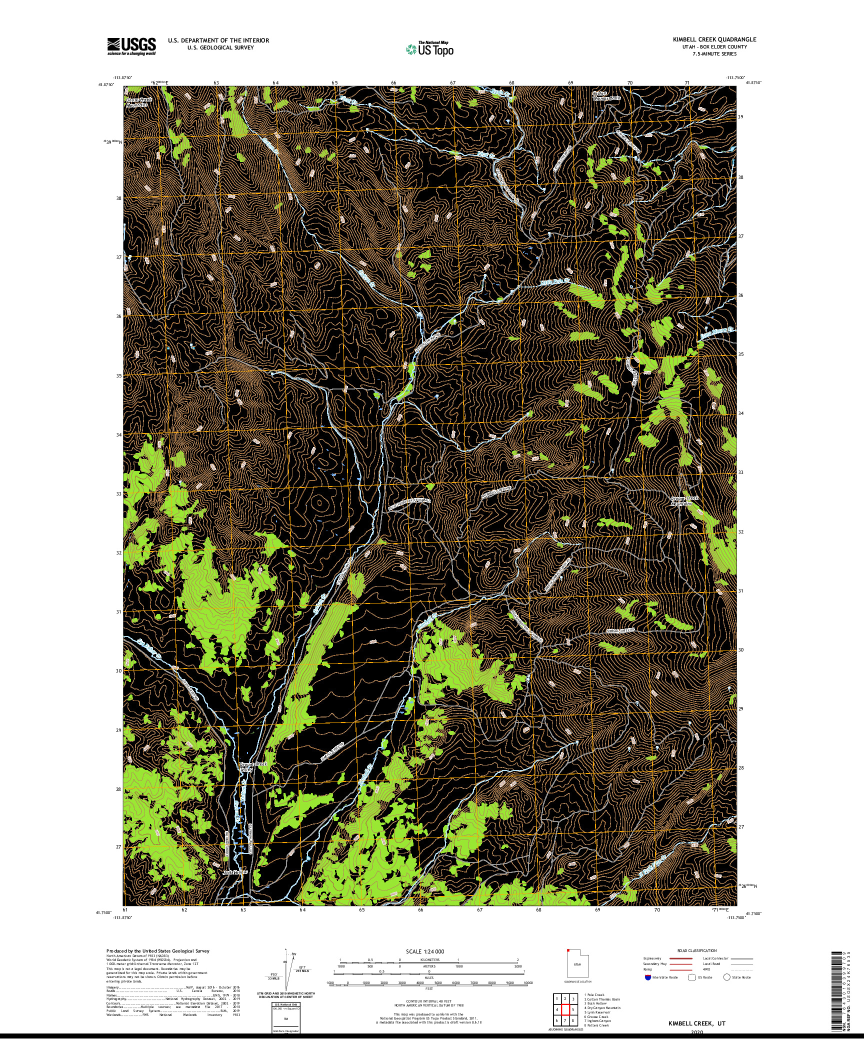 USGS US TOPO 7.5-MINUTE MAP FOR KIMBELL CREEK, UT 2020