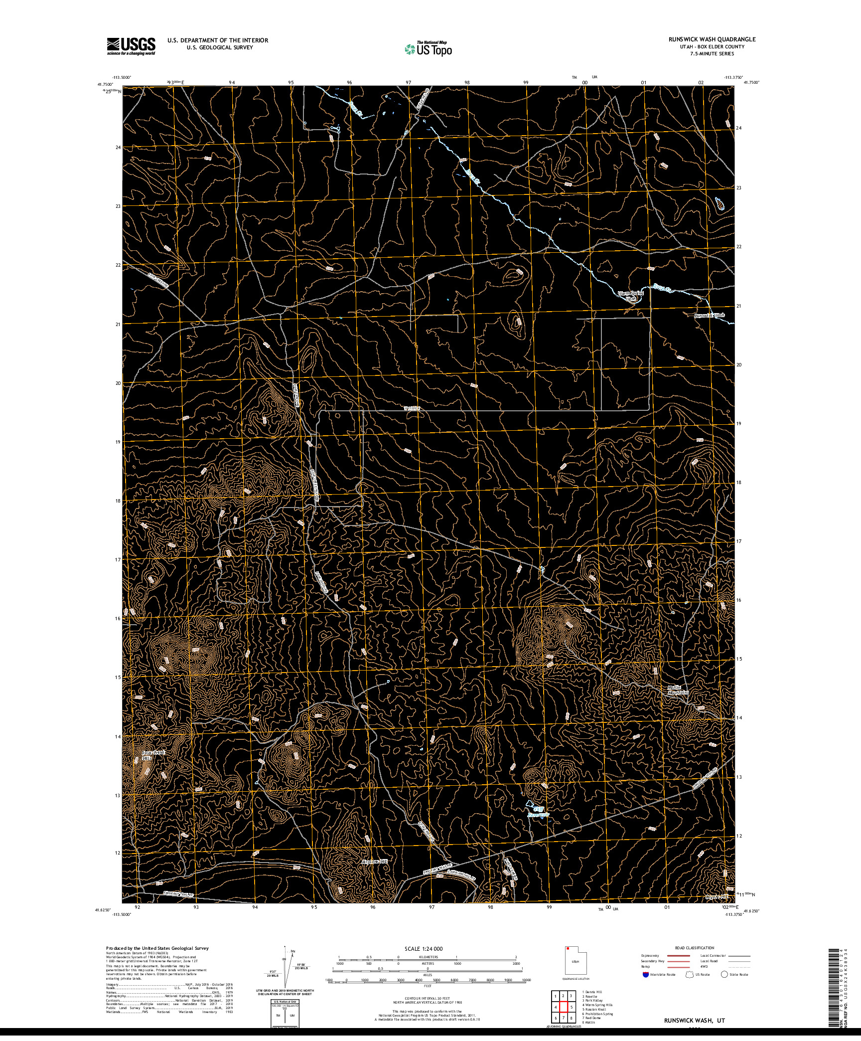 USGS US TOPO 7.5-MINUTE MAP FOR RUNSWICK WASH, UT 2020